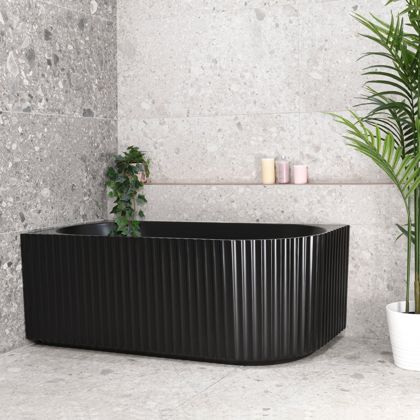 Agora Groove 59 inch Acrylic Freestanding Left Corner Bathtub, Matte Black