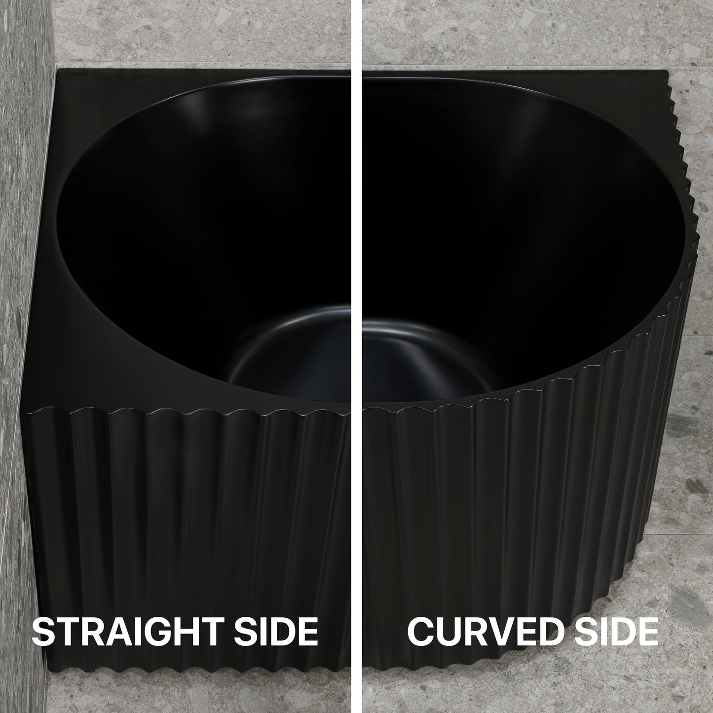 Agora Groove 59 inch Acrylic Freestanding Left Corner Bathtub, Matte Black