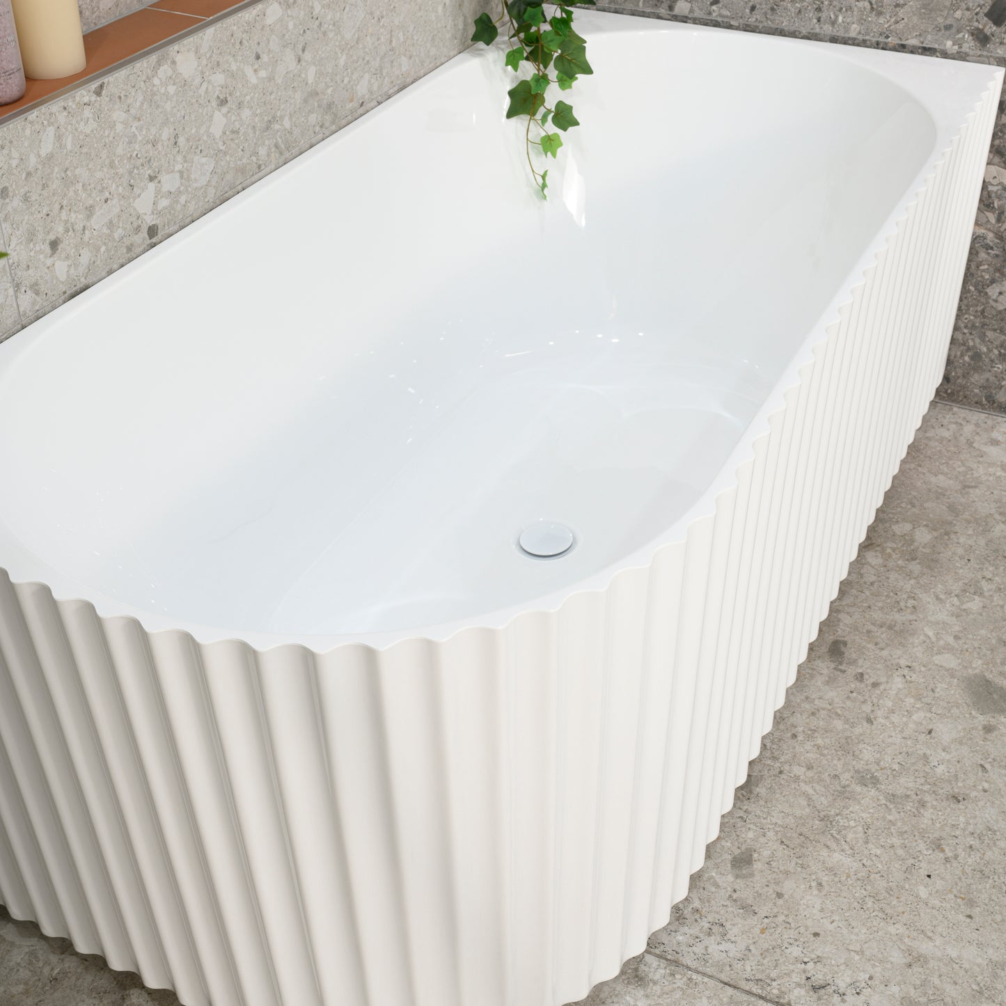 Agora Groove 59 inch Acrylic Freestanding Right Corner Bathtub, Gloss White