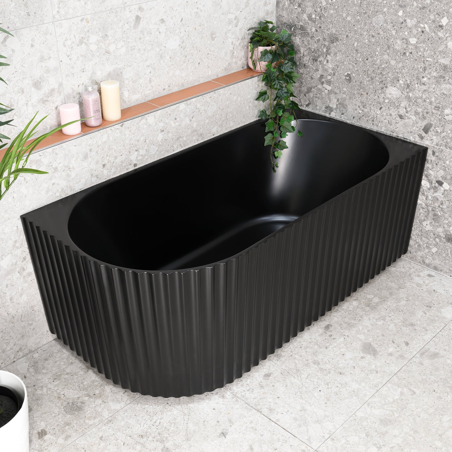 Agora Groove 59 inch Acrylic Freestanding Right Corner Bathtub, Matte Black