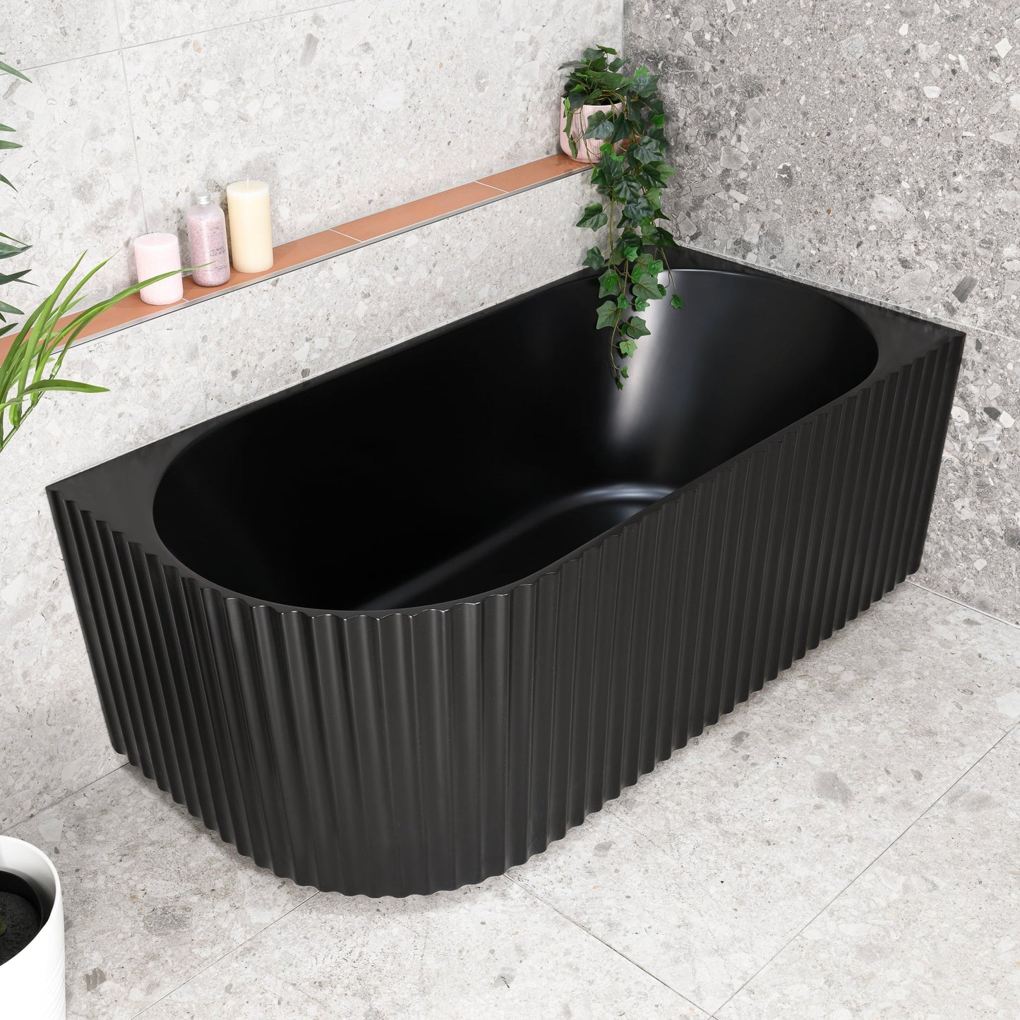 Agora Groove 59 inch Acrylic Freestanding Right Corner Bathtub, Matte Black