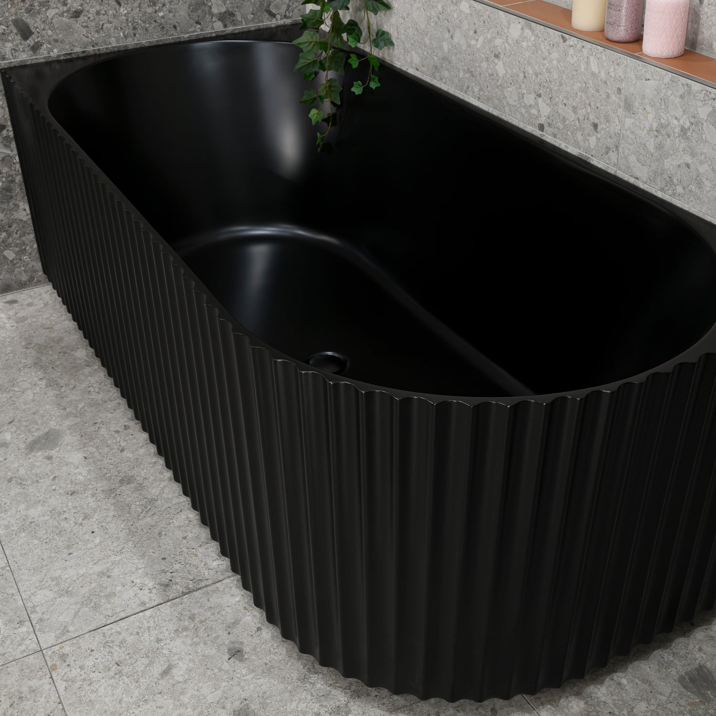 Agora Groove 67 inch Acrylic Freestanding Left Corner Bathtub, Matte Black