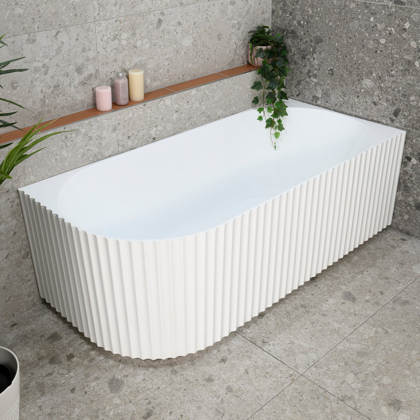Agora Groove 67 inch Acrylic Freestanding Right Corner Bathtub, Gloss White