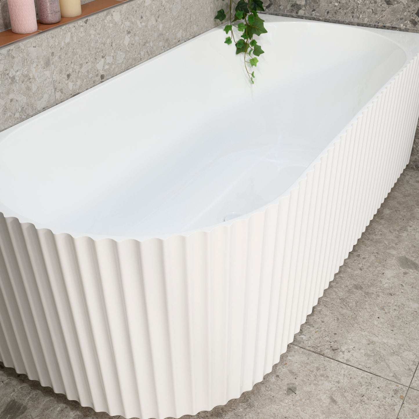 Agora Groove 67 inch Acrylic Freestanding Right Corner Bathtub, Gloss White