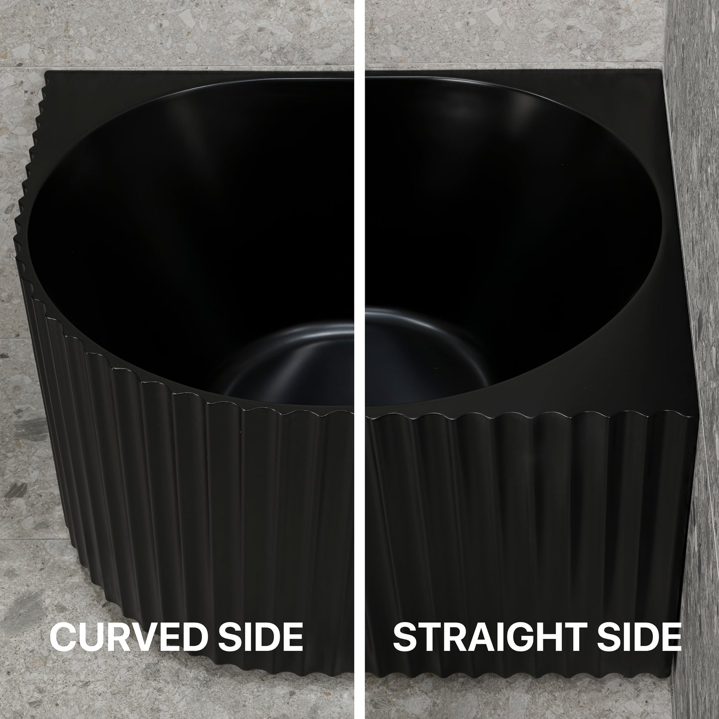 Agora Groove 67 inch Acrylic Freestanding Right Corner Bathtub, Matte Black