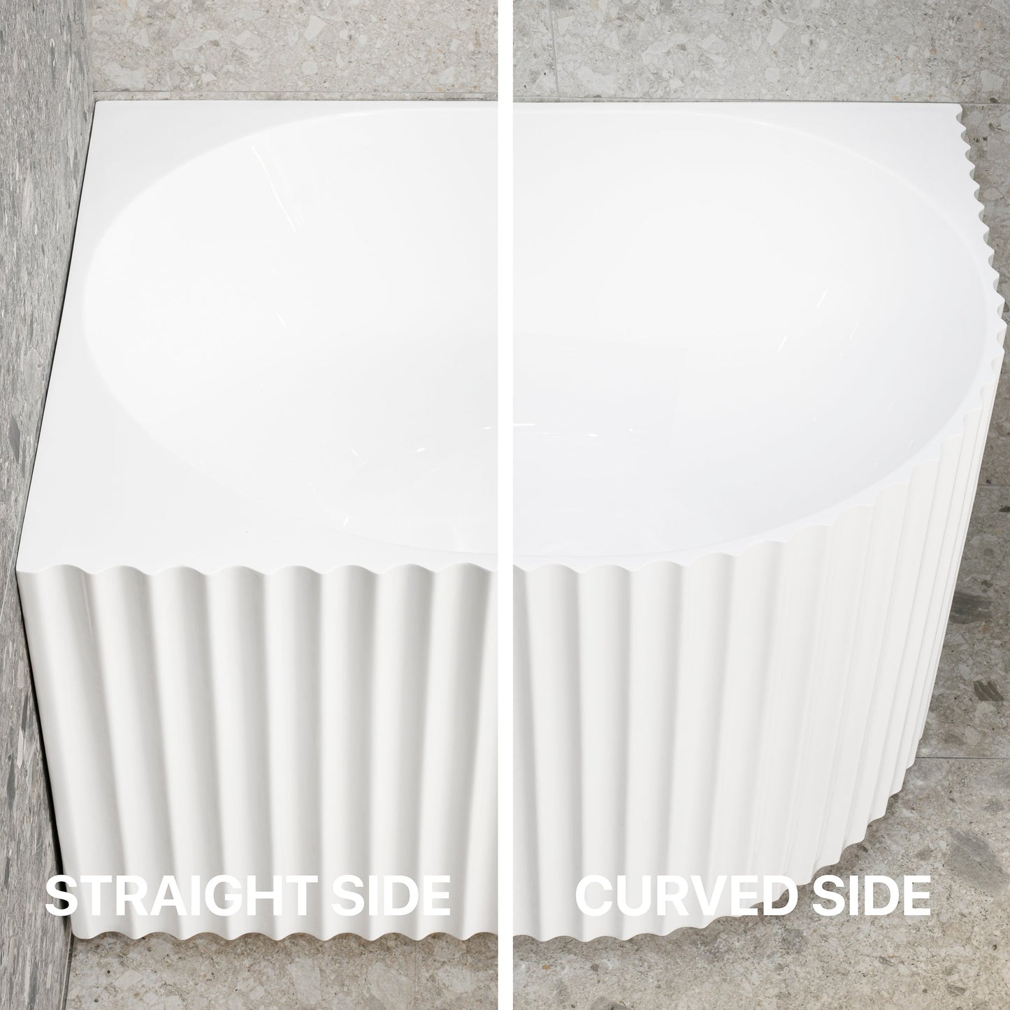 Agora Groove 67 inch Acrylic Freestanding Left Corner Bathtub, Gloss White