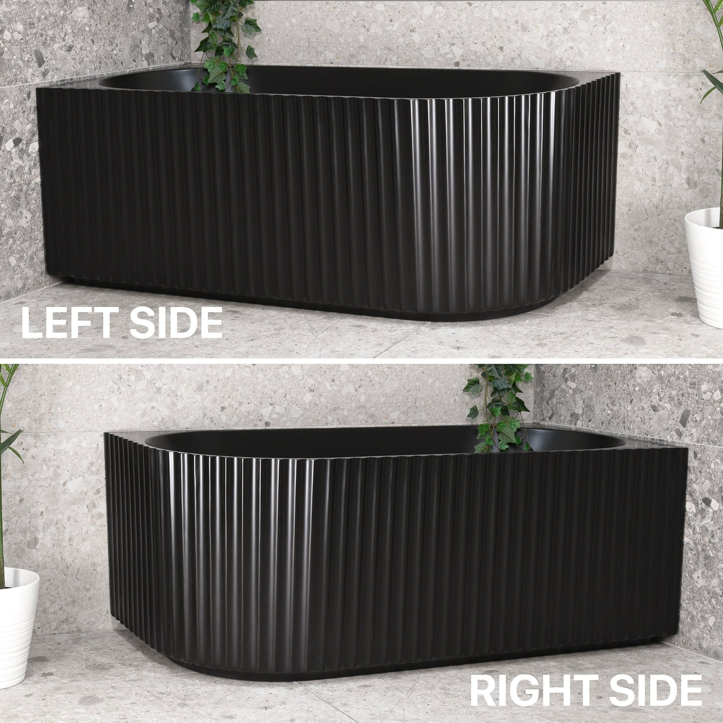 Agora Groove 59 inch Acrylic Freestanding Right Corner Bathtub, Matte Black