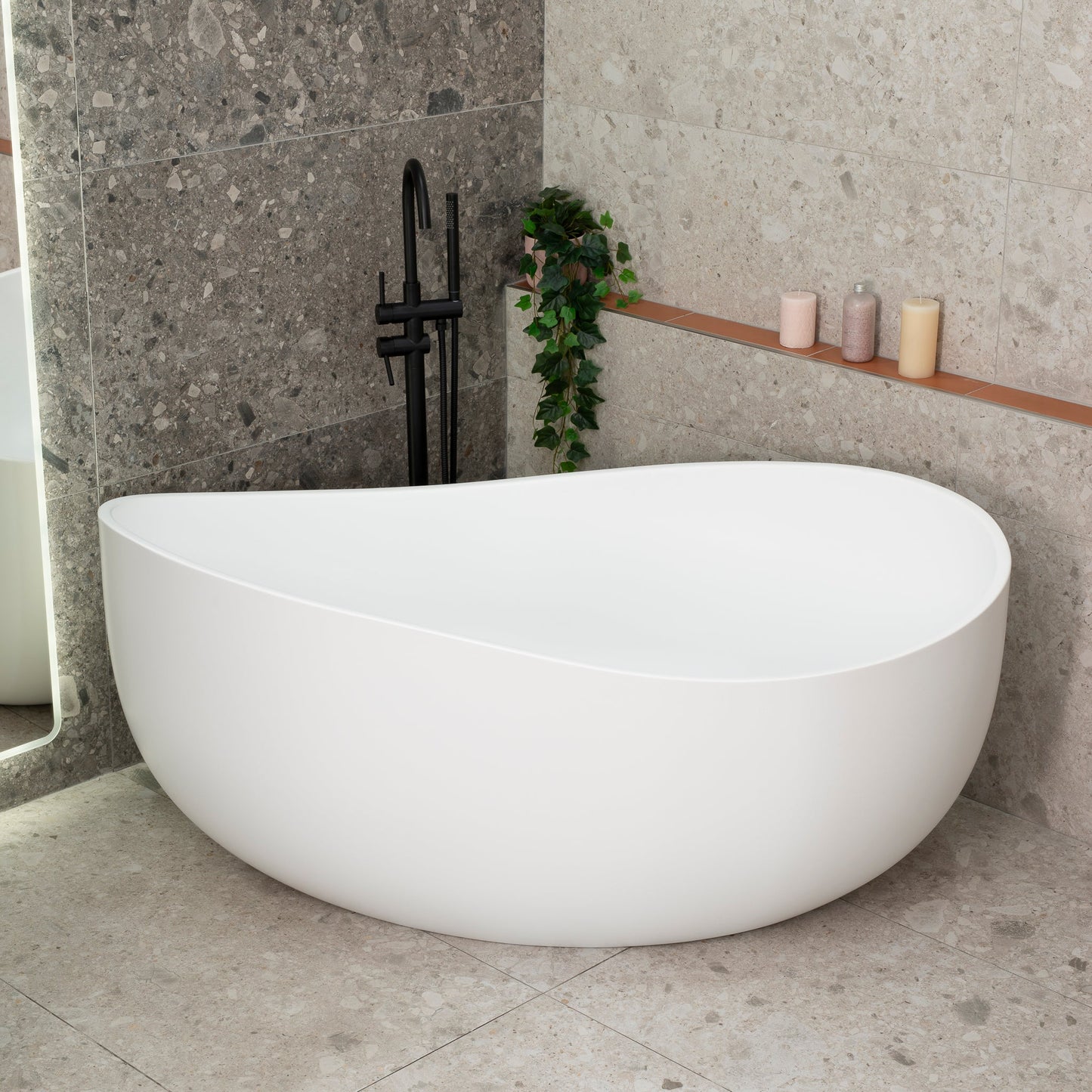 Wave Oval 63 inch Acrylic Freestanding Wide Bathtub, Gloss White
