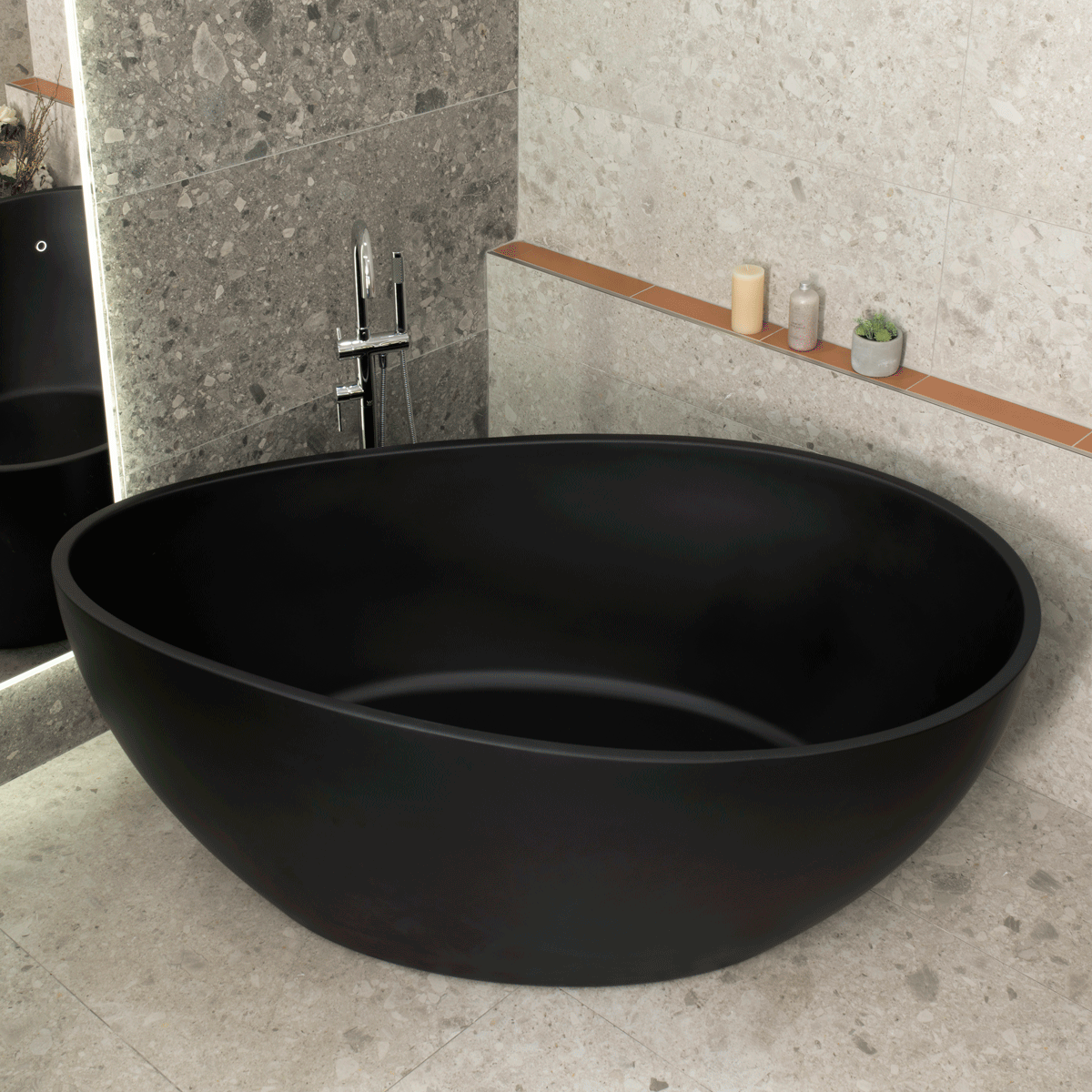 Nami Oval 71 inch Wide Acrylic Freestanding Bath, Matte Black
