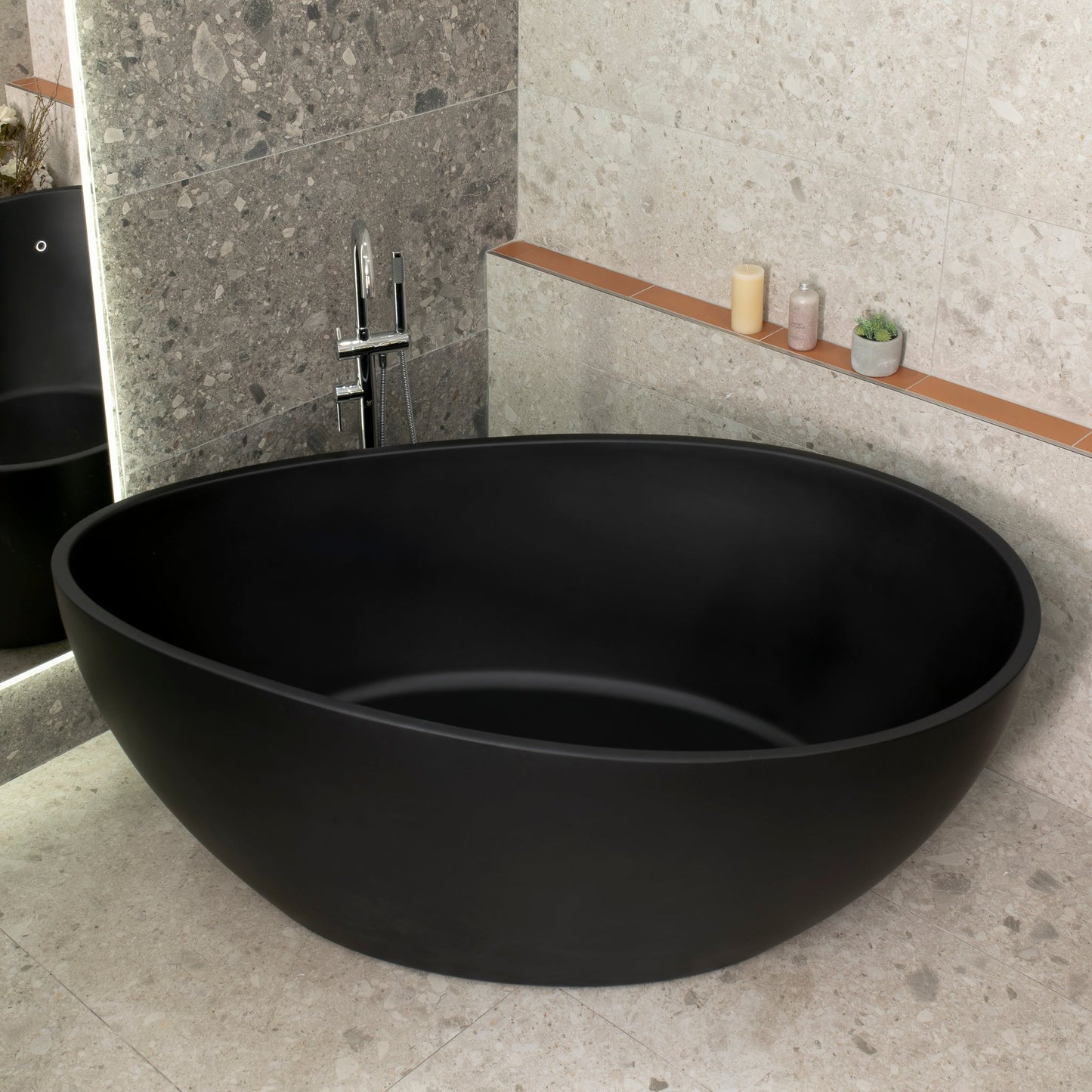 Nami Oval 71 inch Wide Acrylic Freestanding Bath, Matte Black