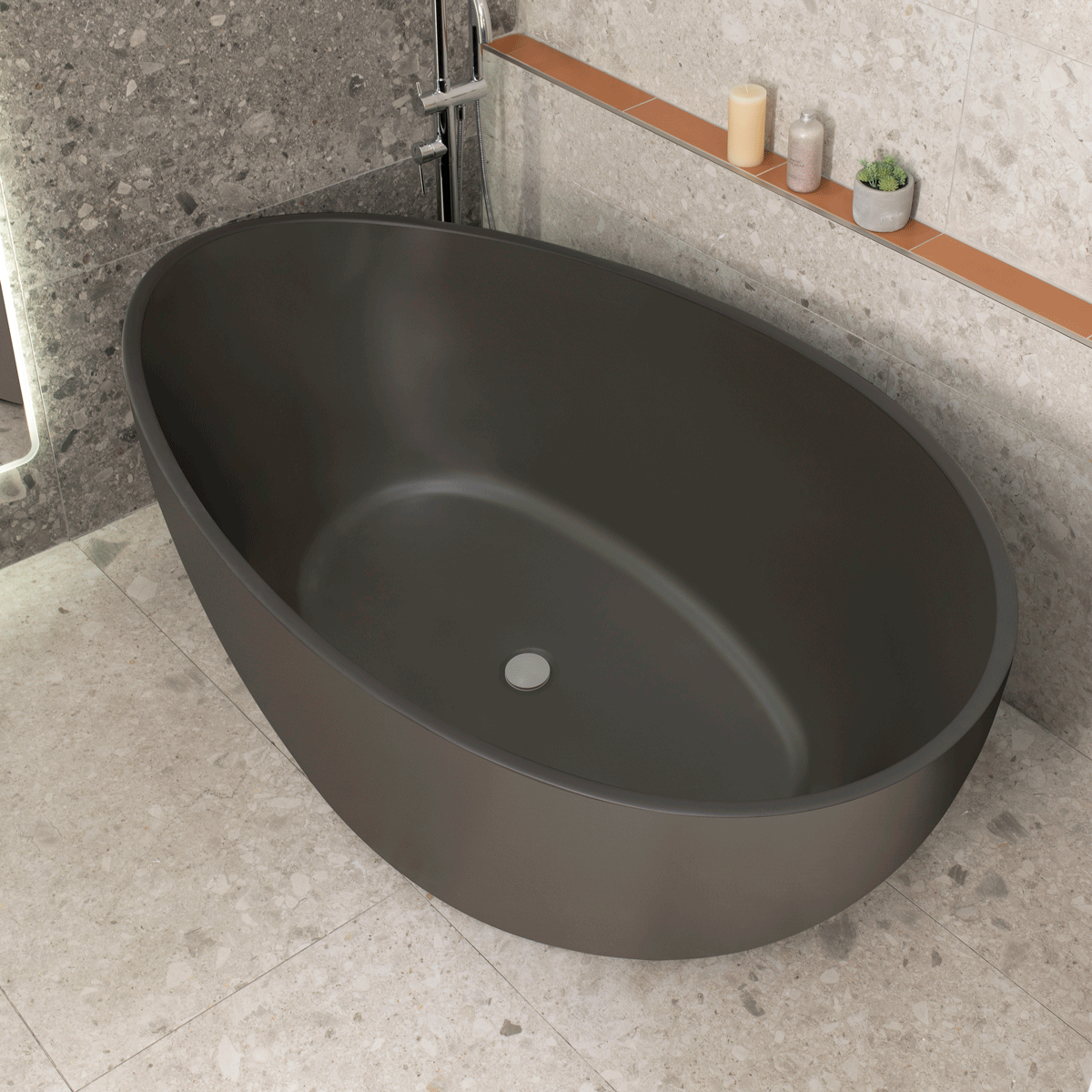 Nami Oval 71 inch Wide Acrylic Freestanding Bath, Matte Charcoal Grey