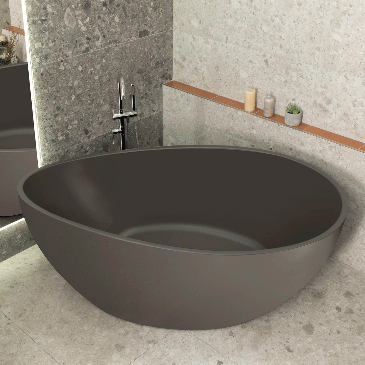Nami Oval 71 inch Wide Acrylic Freestanding Bath, Matte Charcoal Grey