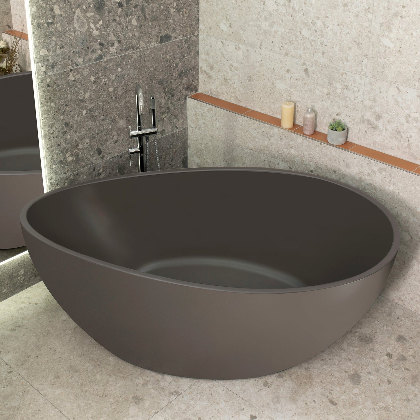 Nami Oval 71 inch Wide Acrylic Freestanding Bath, Matte Charcoal Grey