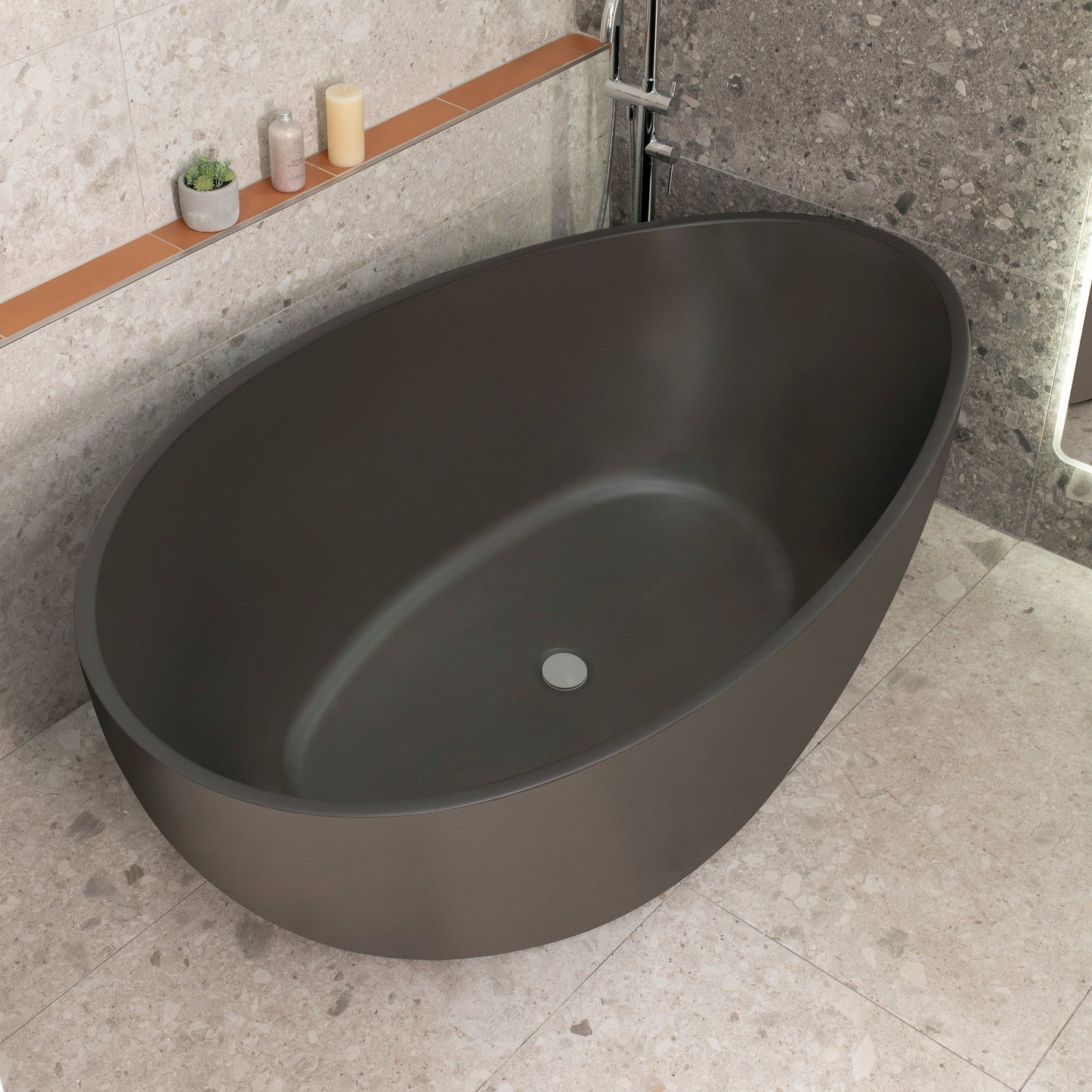 Nami Oval 71 inch Wide Acrylic Freestanding Bath, Matte Charcoal Grey