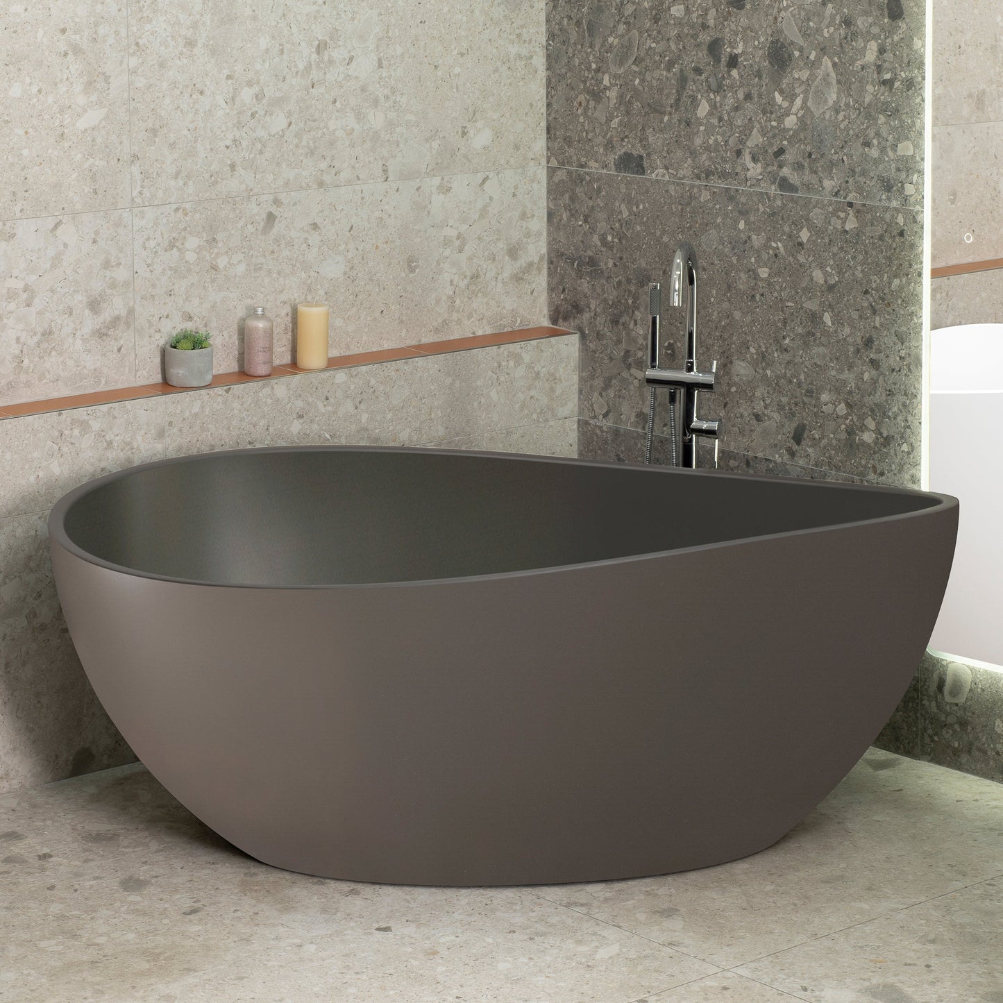 Nami Oval 71 inch Wide Acrylic Freestanding Bath, Matte Charcoal Grey