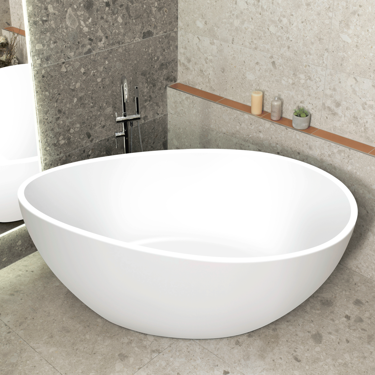 Nami Oval 71 inch Wide Acrylic Freestanding Bath, Matte White