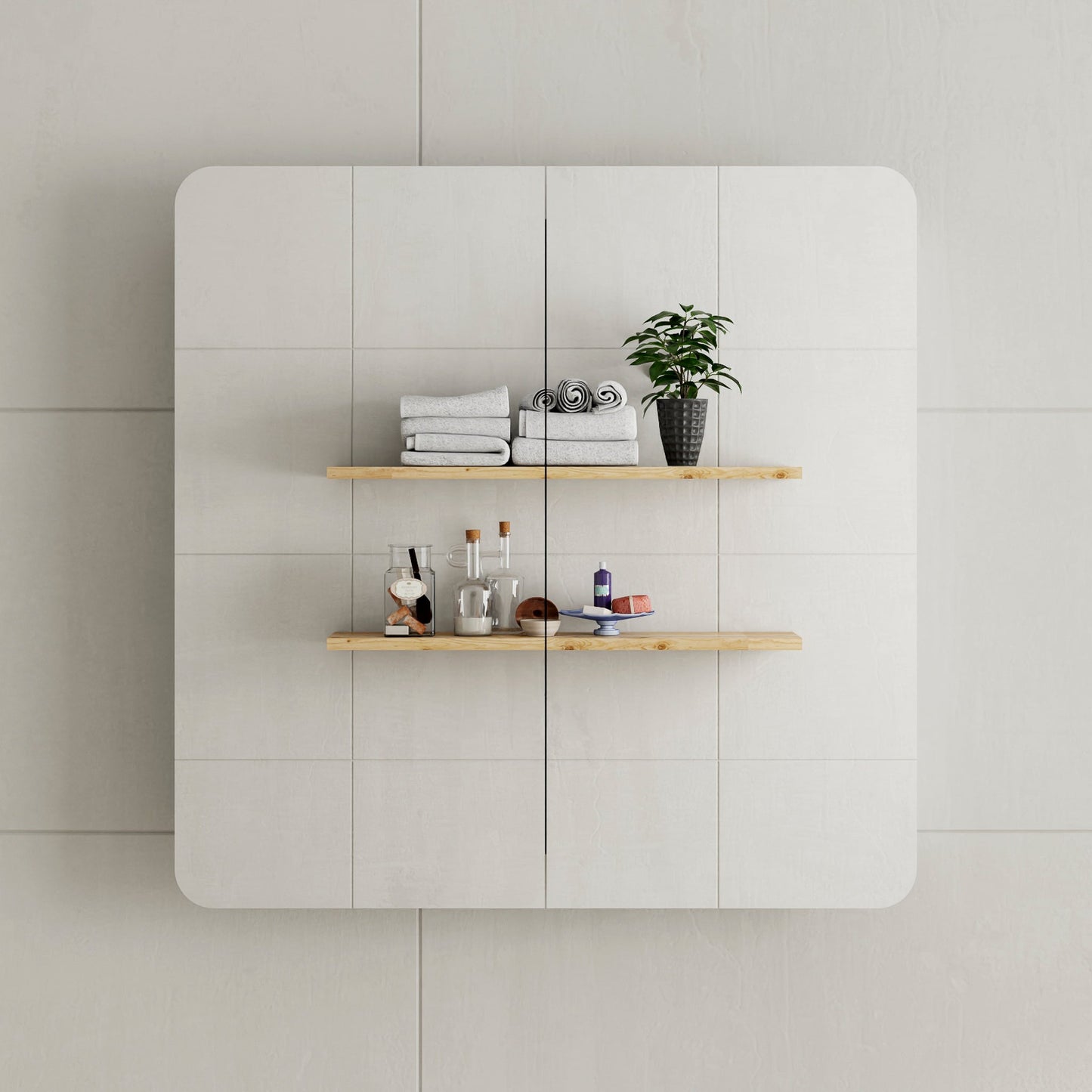 Retti Rectangular 750mm x 750mm Mirrored Shaving Cabinet, Matte Black