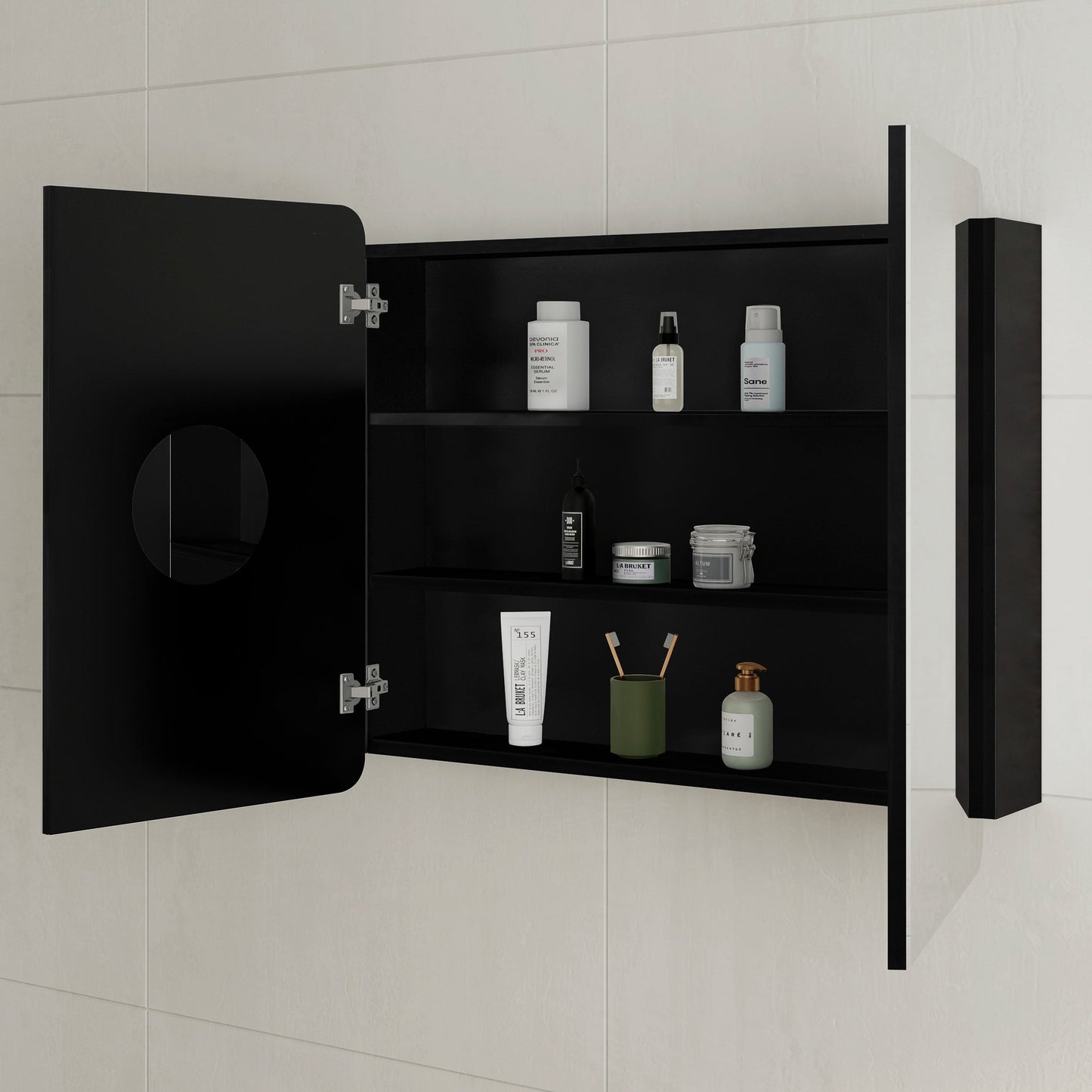 Retti Rectangular 900mm x 750mm Mirrored Shaving Cabinet, Matte Black
