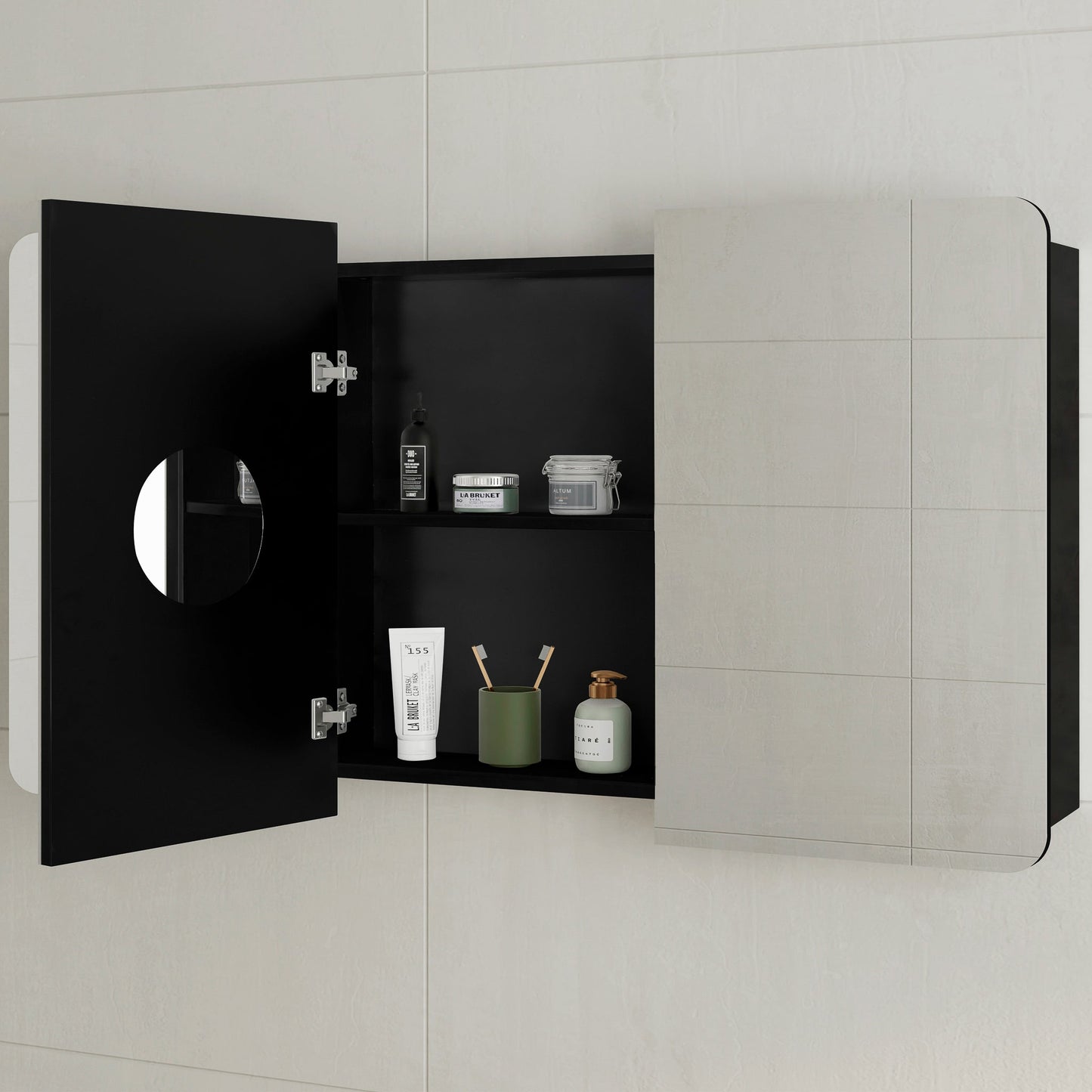 Retti Rectangular 1800mm x 750mm Mirrored Shaving Cabinet, Matte Black