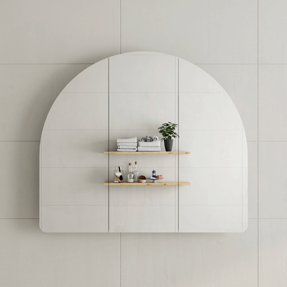 Arco Arch 1150mm x 1000mm Mirrored Shaving Cabinet, Matte Black