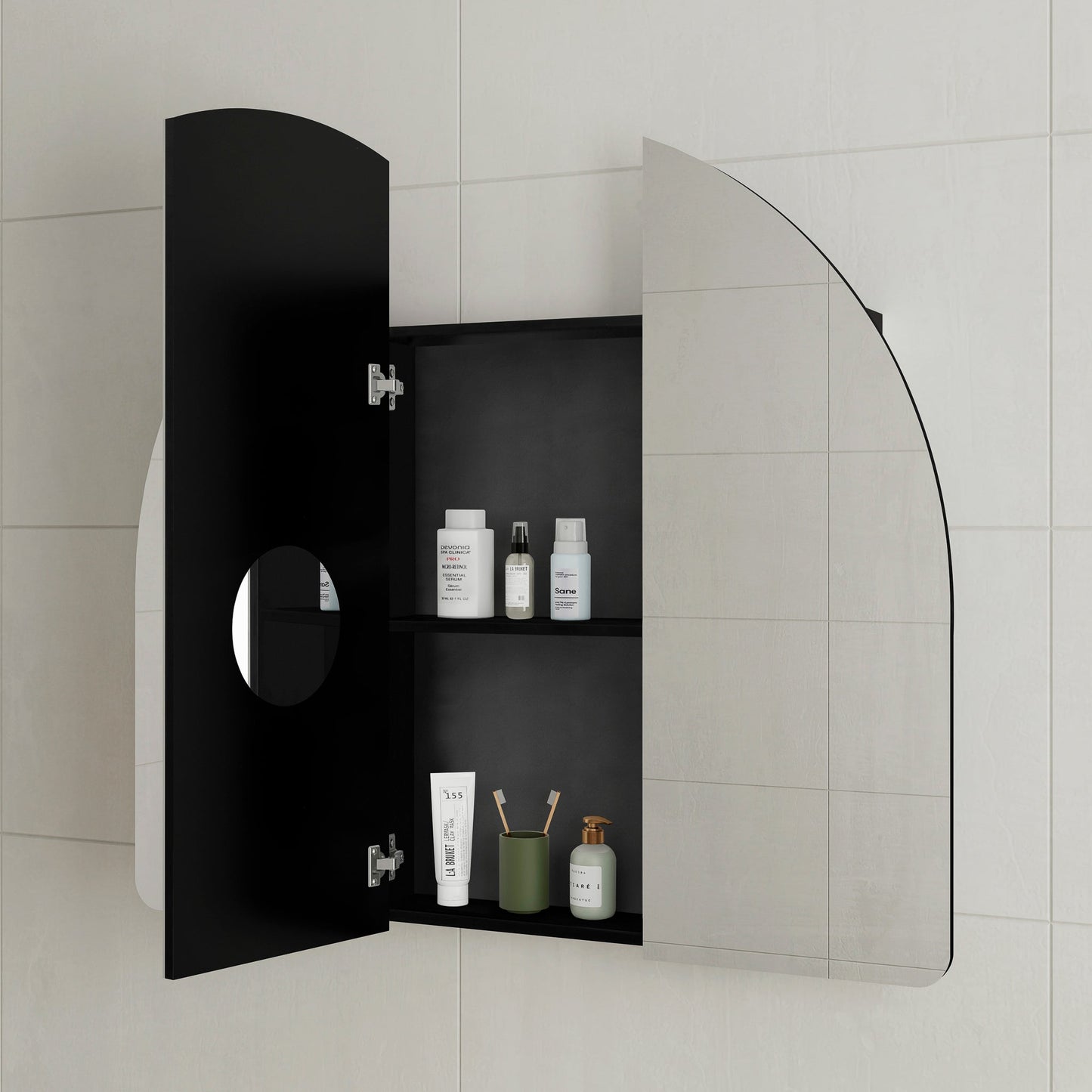 Arco Arch 1150mm x 1000mm Mirrored Shaving Cabinet, Matte Black