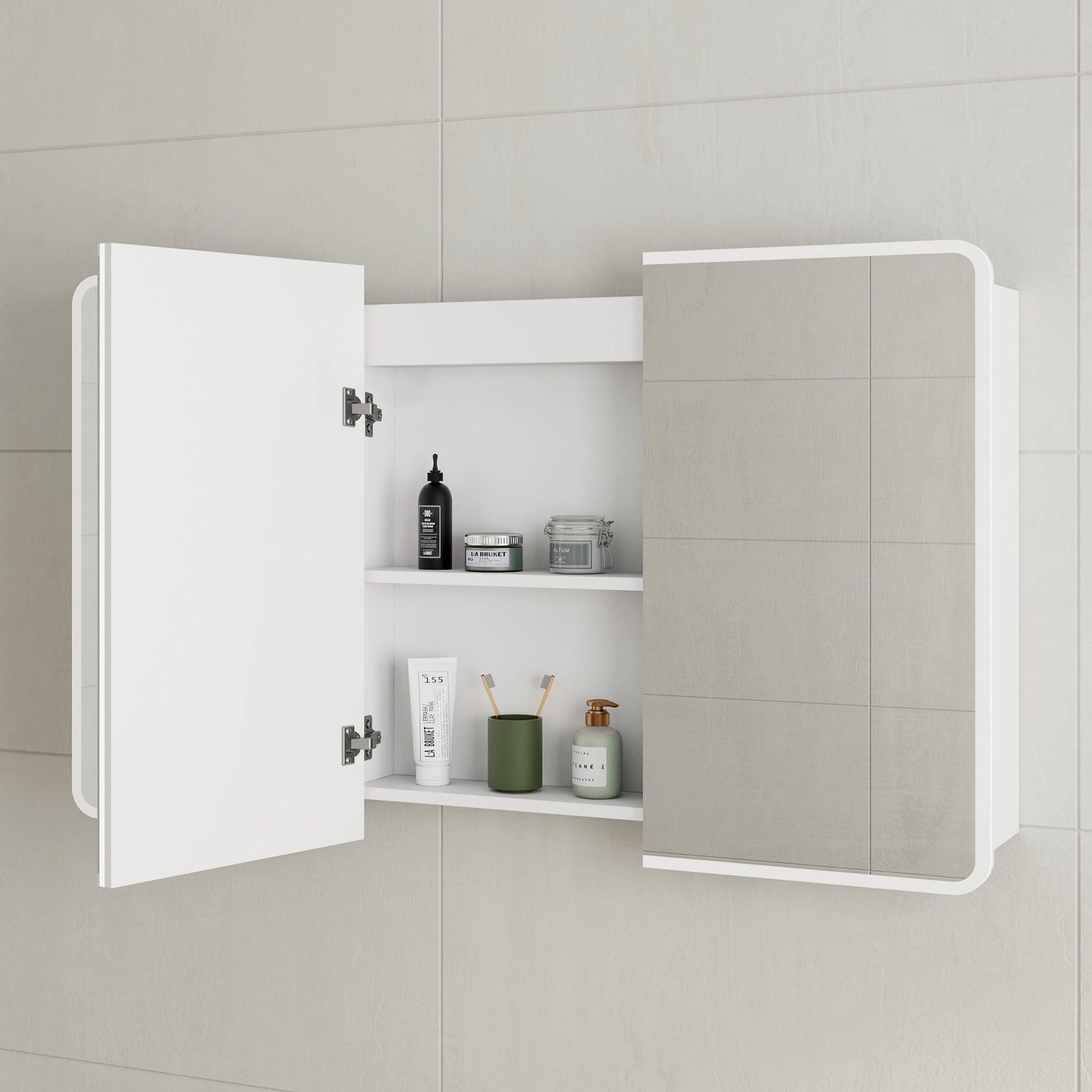 Retti Rectangular 1500mm x 750mm Frontlit LED Mirrored Shaving Cabinet, Matte White