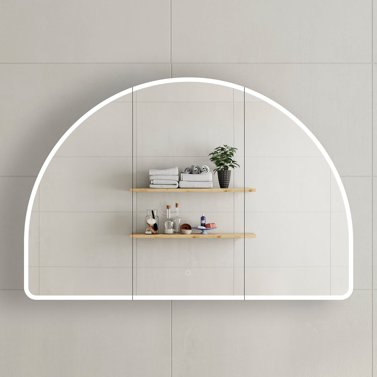 Arco Arch 1200mm x 800mm Frontlit LED Mirrored Shaving Cabinet, Matte White