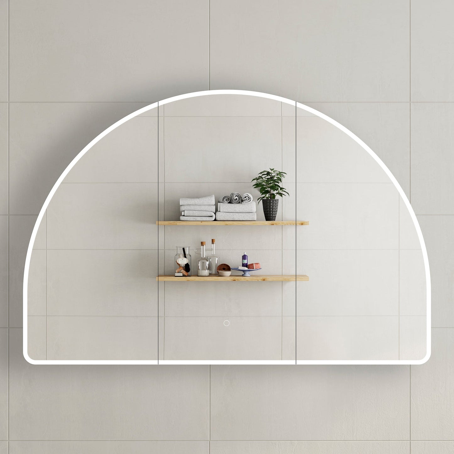 Arco Arch 1500mm x 1000mm Frontlit LED Mirrored Shaving Cabinet, Matte White