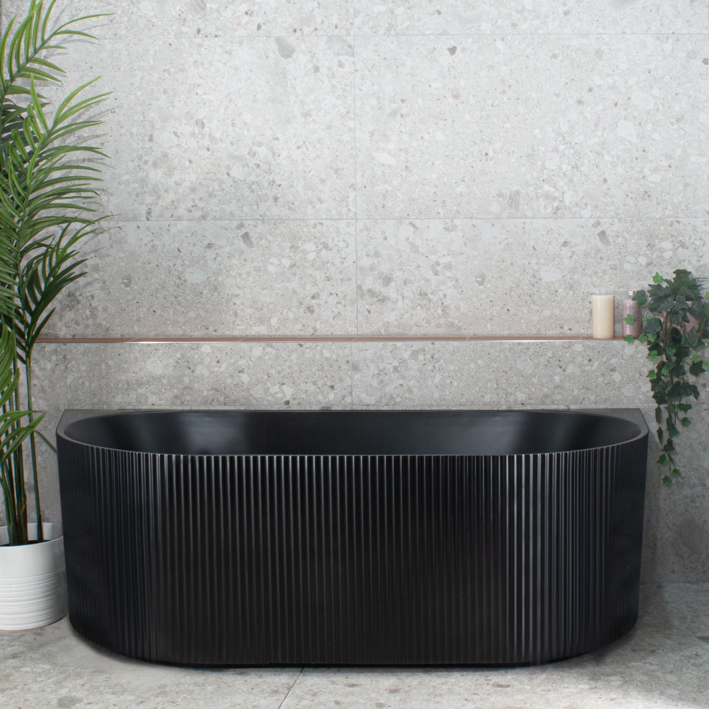 Brighton Groove 67 inch Acrylic Freestanding Back to Wall Bathtub, Matte Black