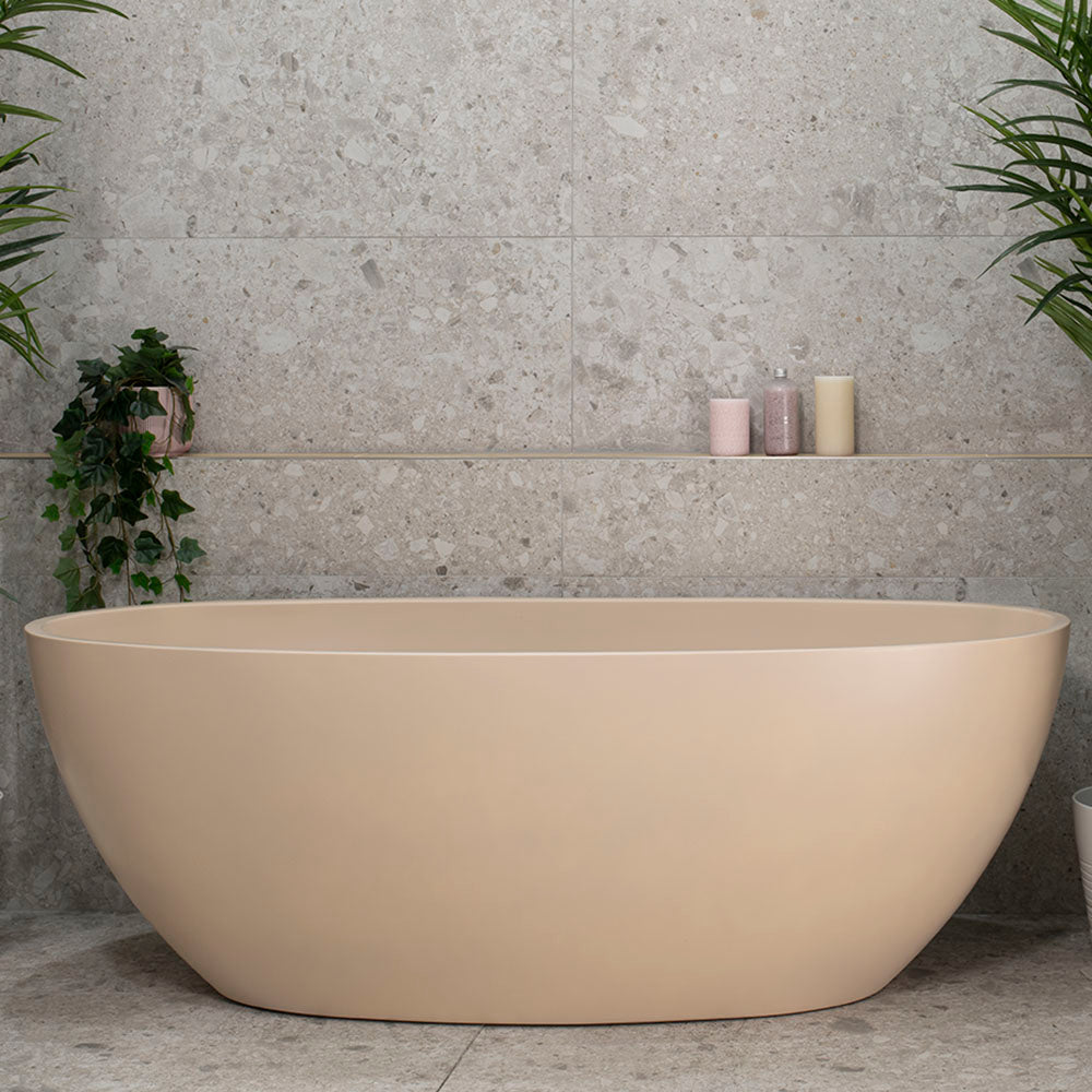 Byron Egg 63 inch Acrylic Freestanding Oval Bathtub, Matte Vanilla Beige