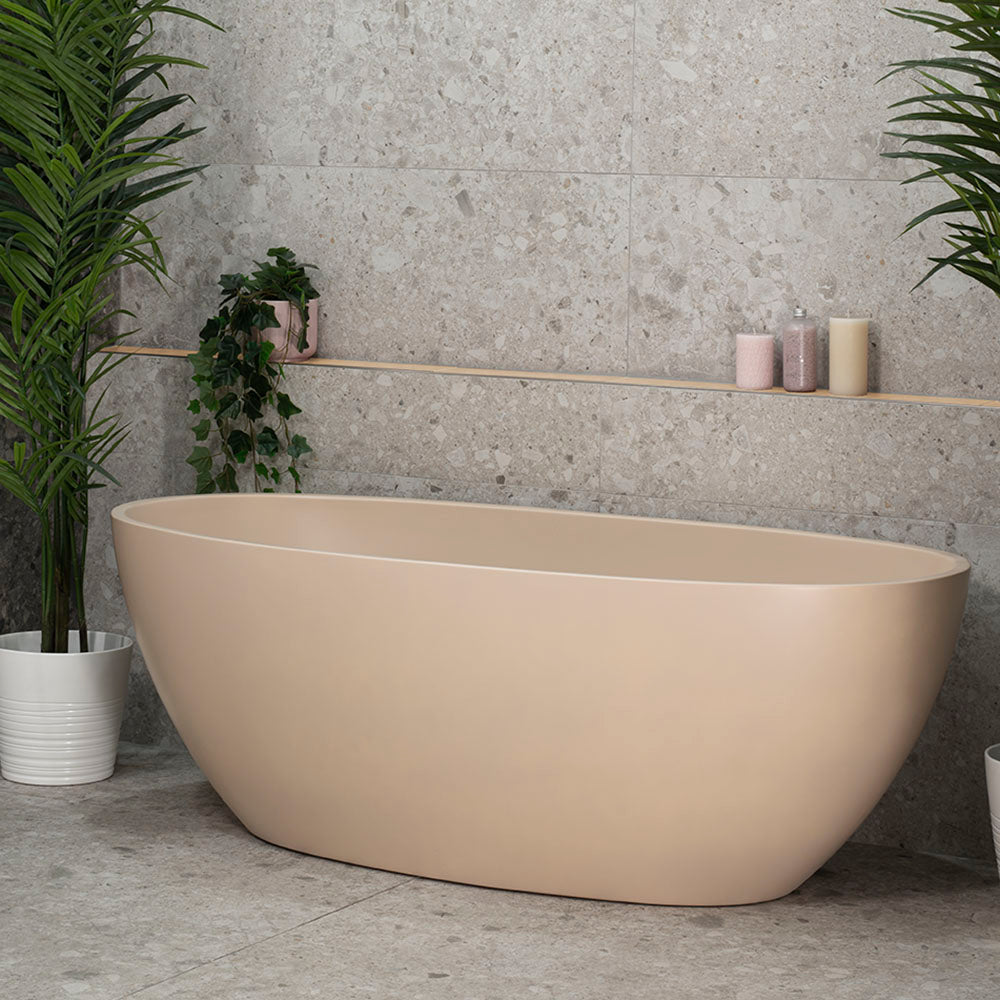 Byron Egg 63 inch Acrylic Freestanding Oval Bathtub, Matte Vanilla Beige