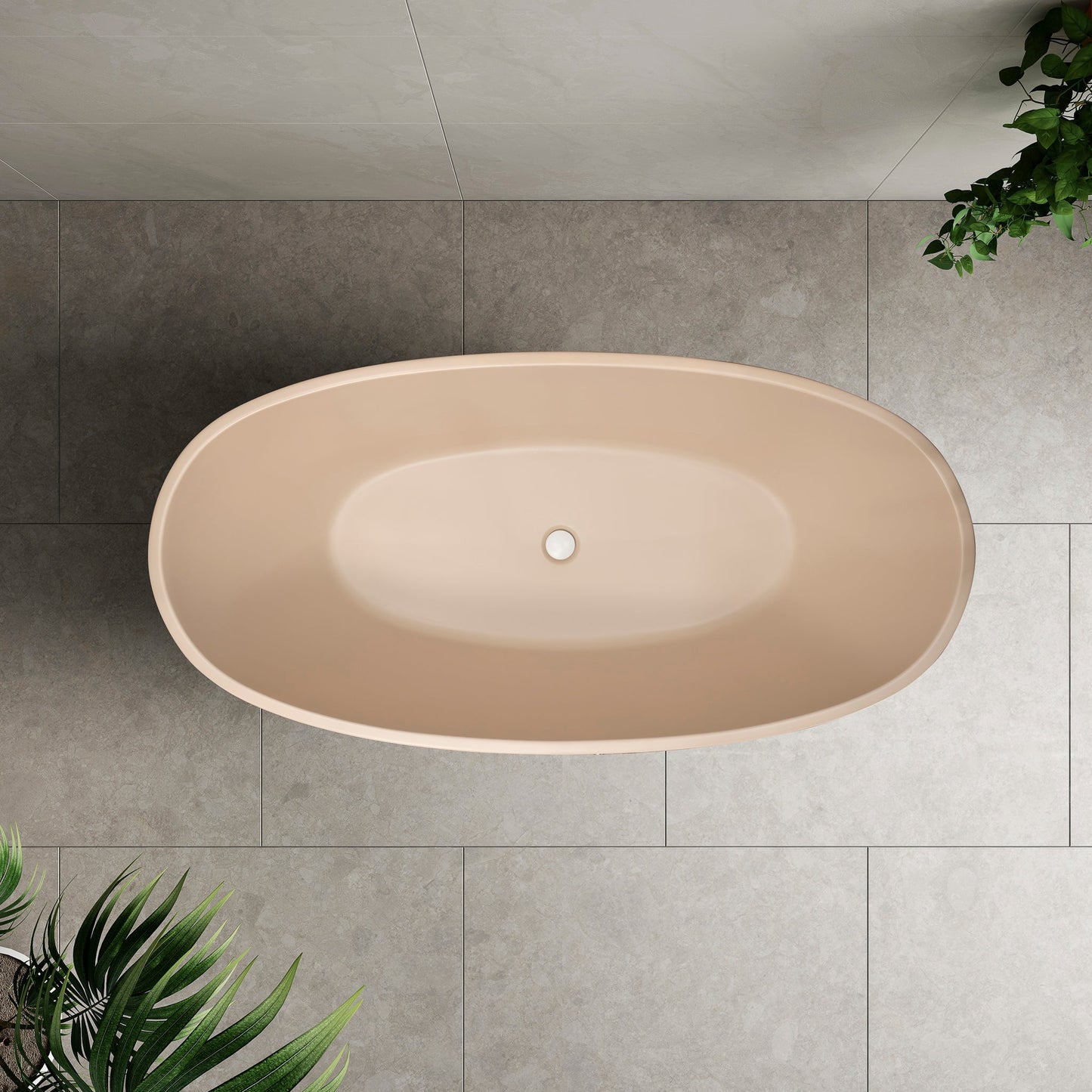 Byron Egg 63 inch Acrylic Freestanding Oval Bathtub, Matte Vanilla Beige