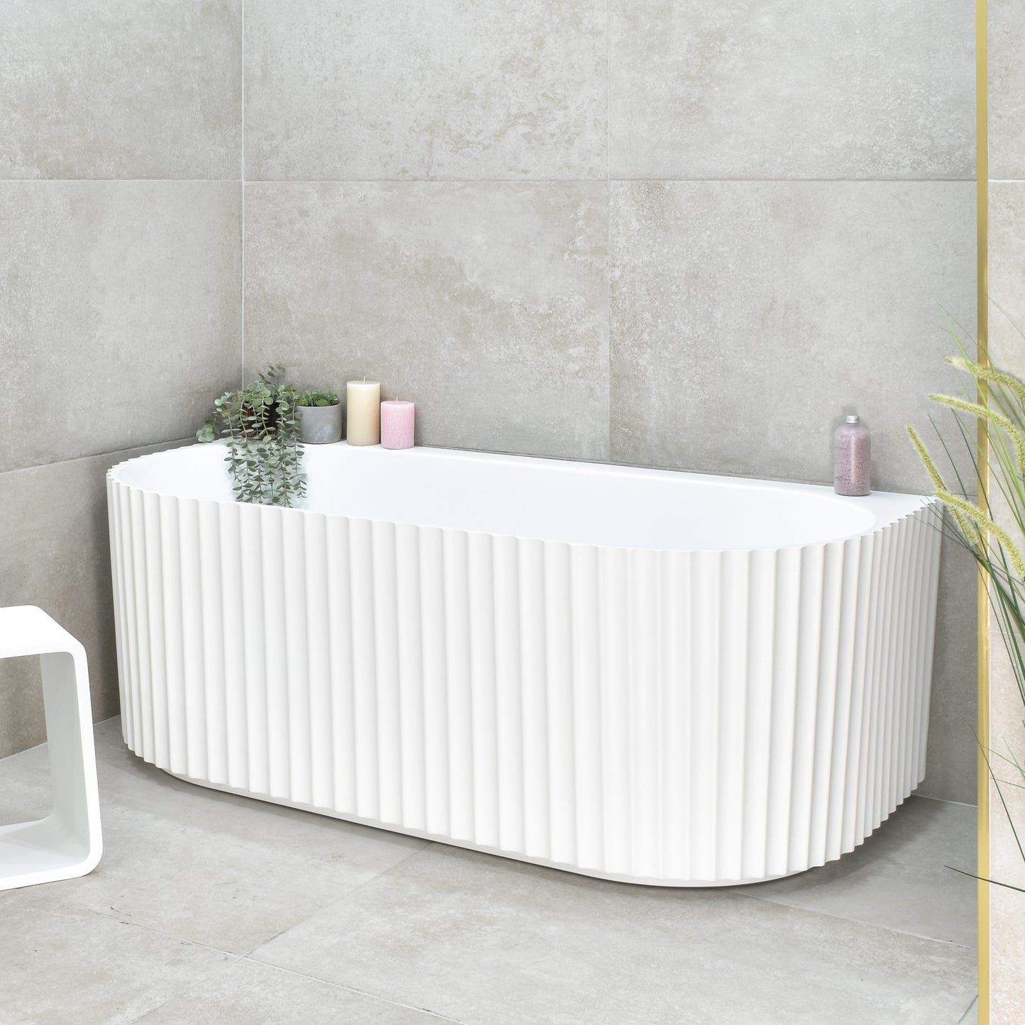 Agora Groove 59 inch Acrylic Freestanding Back to Wall Bathtub, Matte White