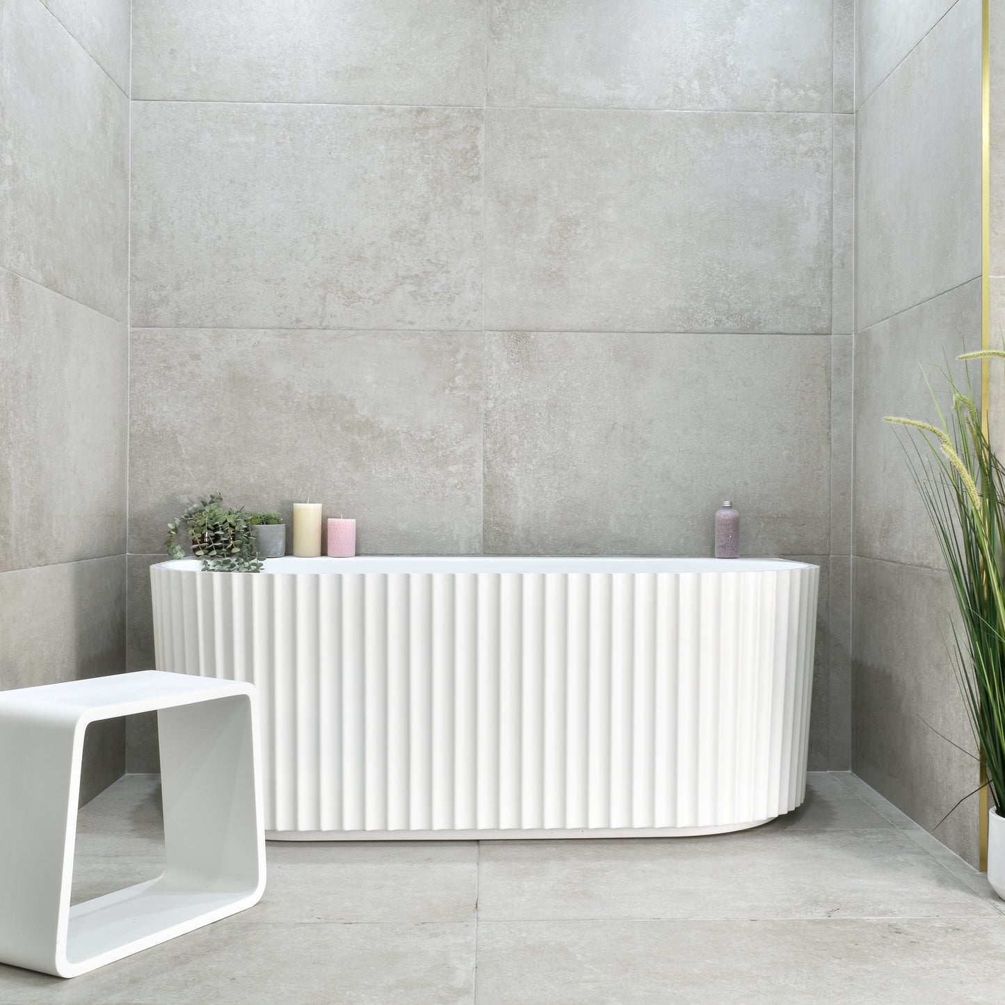 Agora Groove 59 inch Acrylic Freestanding Back to Wall Bathtub, Matte White