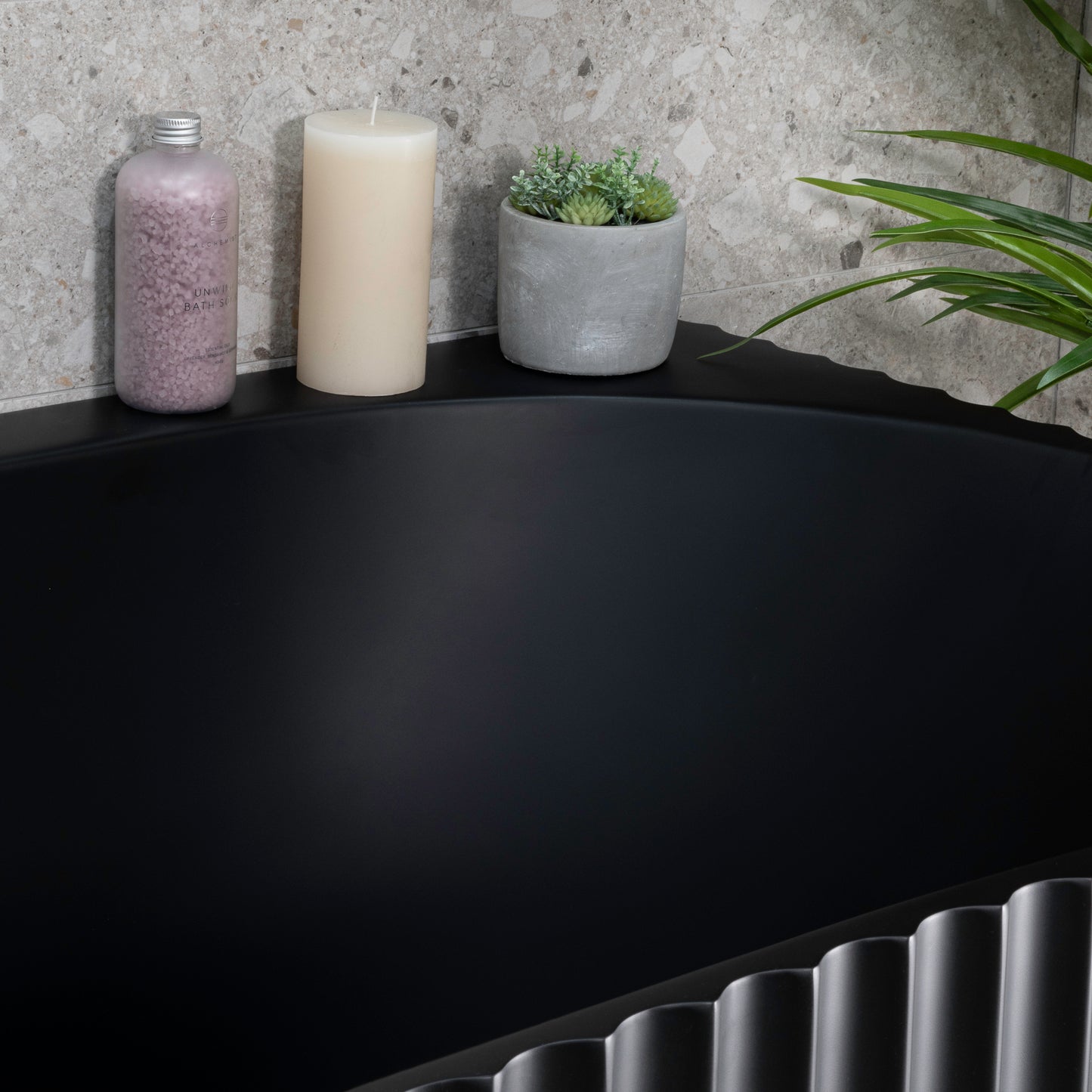 Agora Groove 67 inch Acrylic Freestanding Back to Wall Bathtub, Matte Black