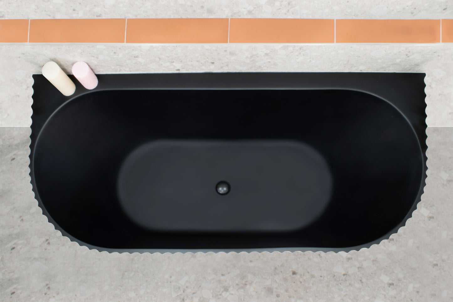 Agora Groove 67 inch Acrylic Freestanding Back to Wall Bathtub, Matte Black