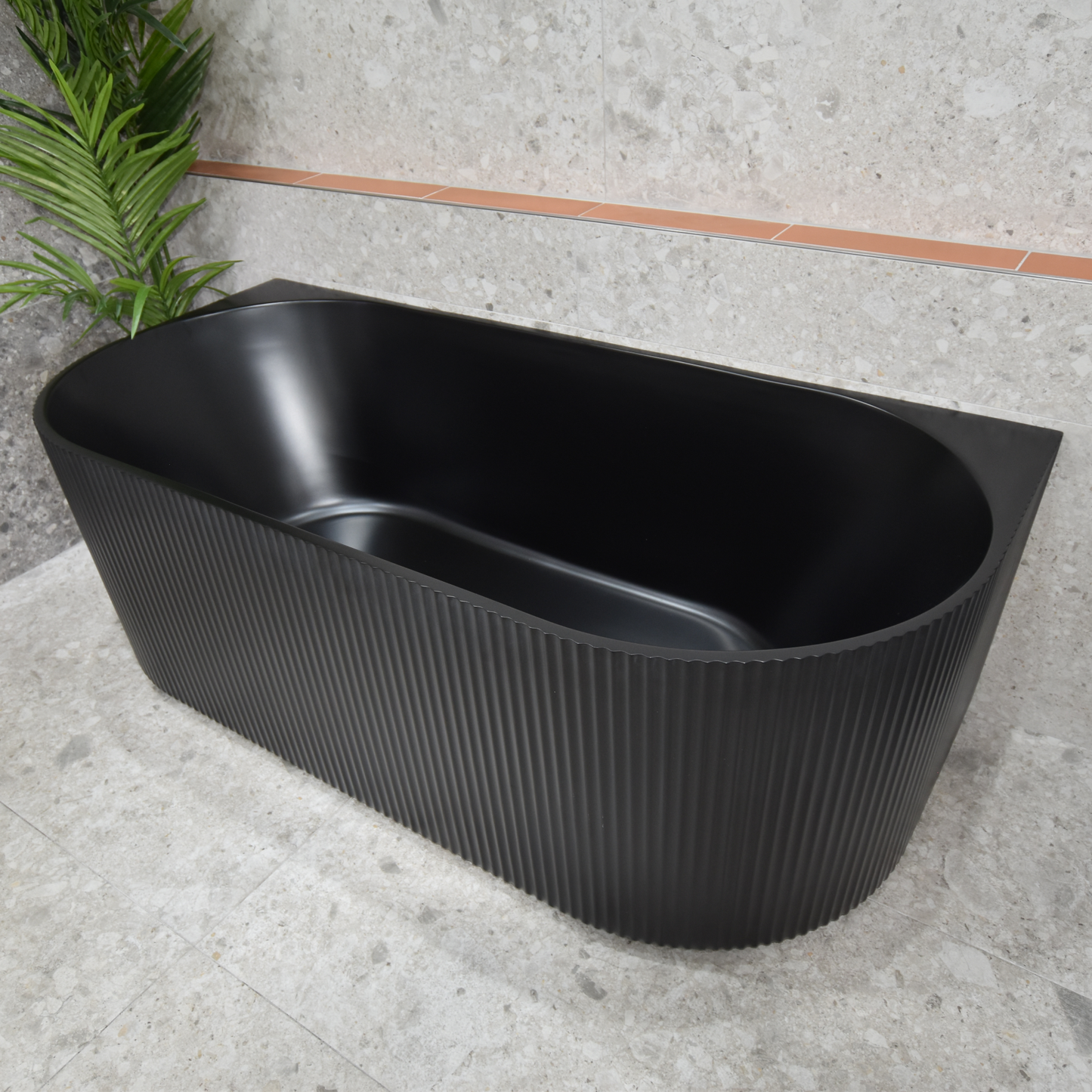 Brighton Groove 67 inch Acrylic Freestanding Back to Wall Bathtub, Matte Black