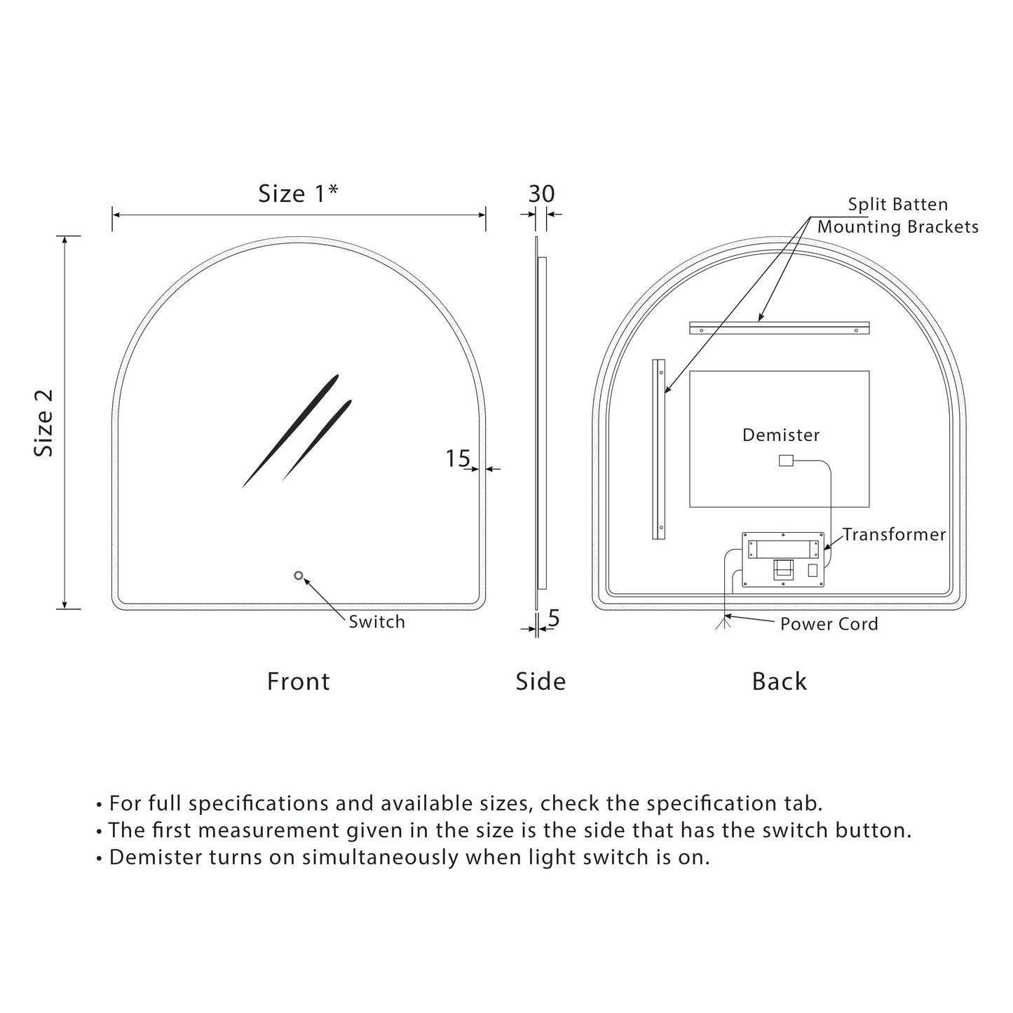 Arco Arch 600mm x 800mm LED Mirror with Frosted Glass Border and Demister