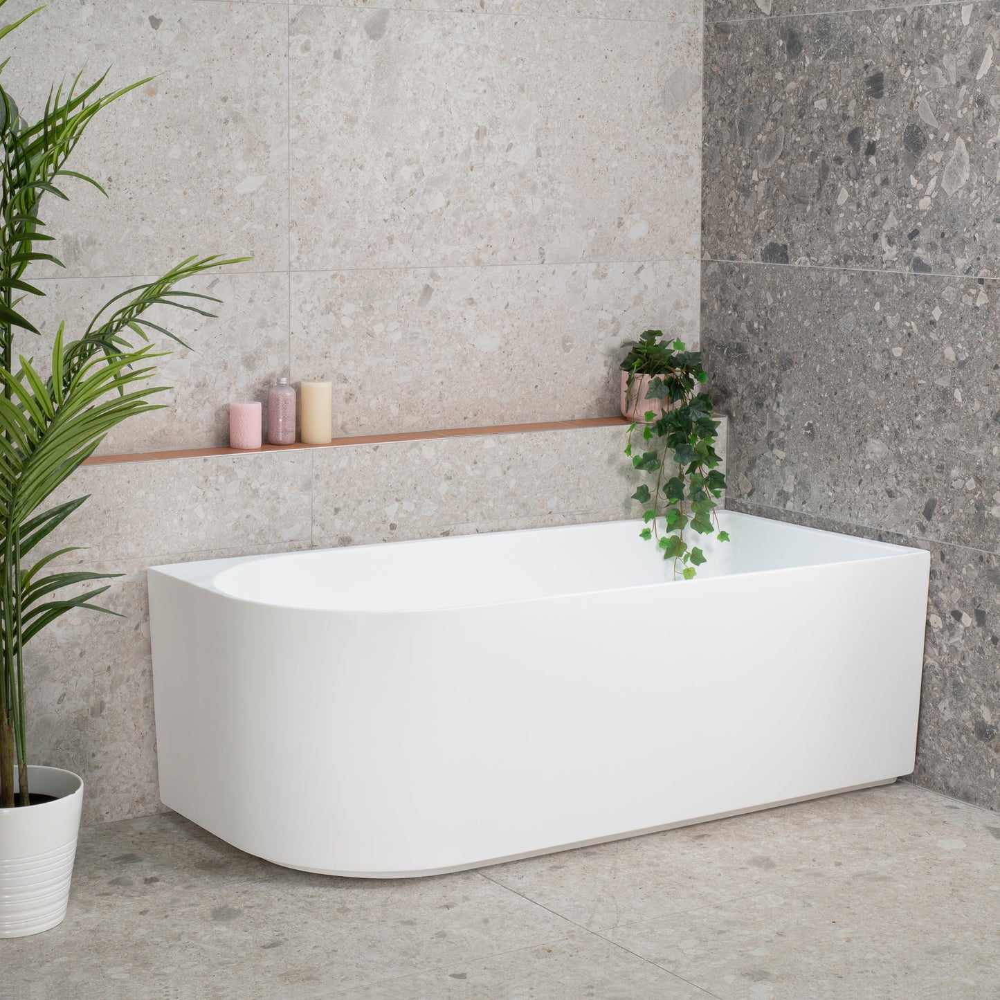 Arco 63 inch Acrylic Freestanding Right Corner Bathtub, GlossWhite