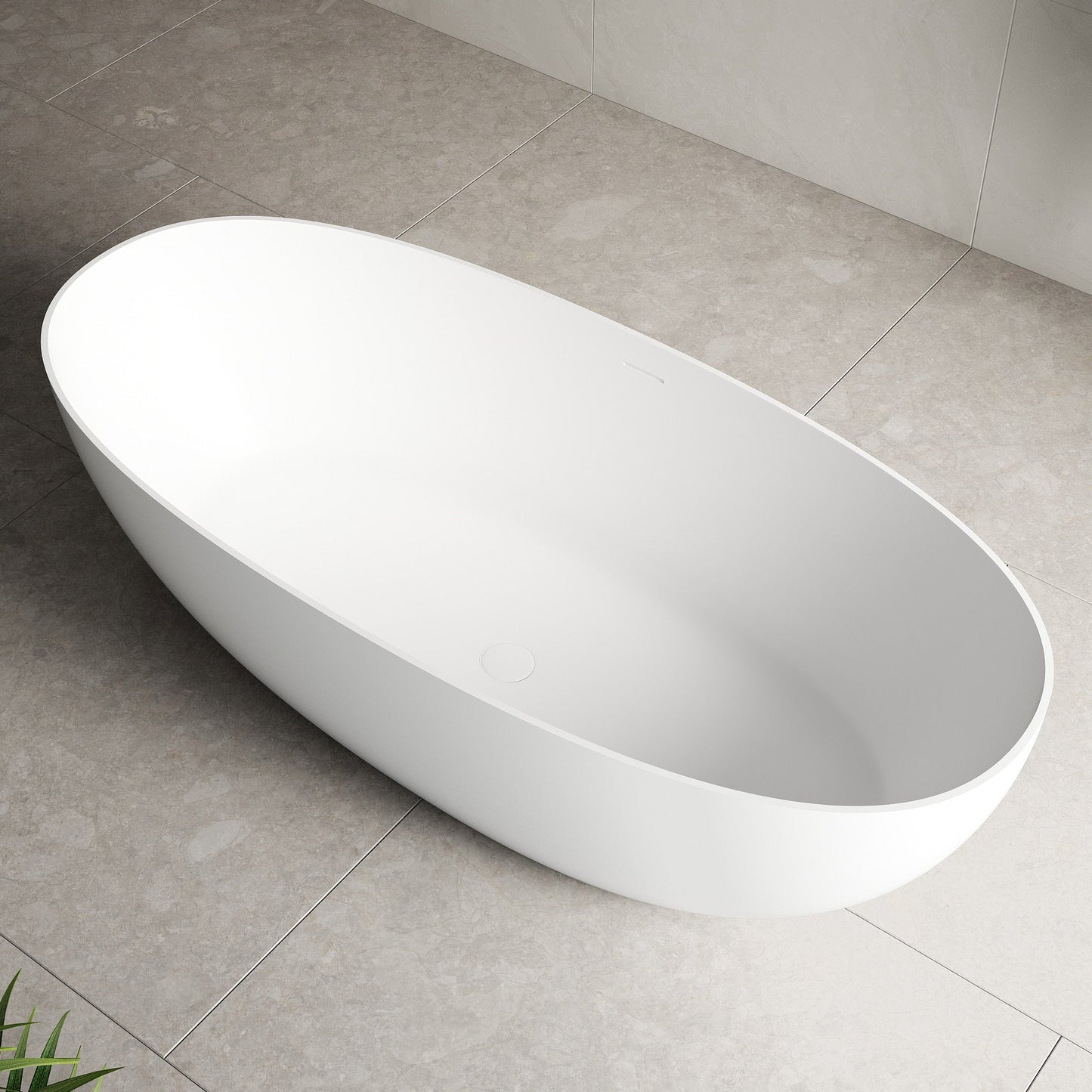 Byron Egg 1400mm Artificial Stone Freestanding Bath, Matte White