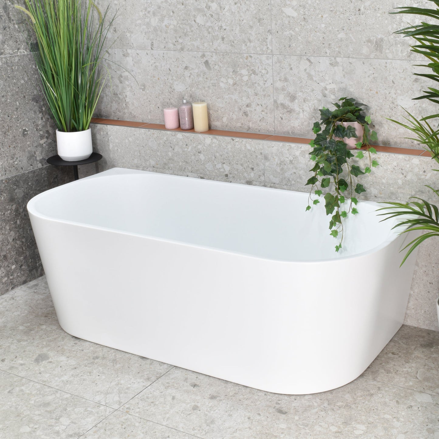 Avalon II 1600mm Back to Wall Freestanding Bath, Matte White