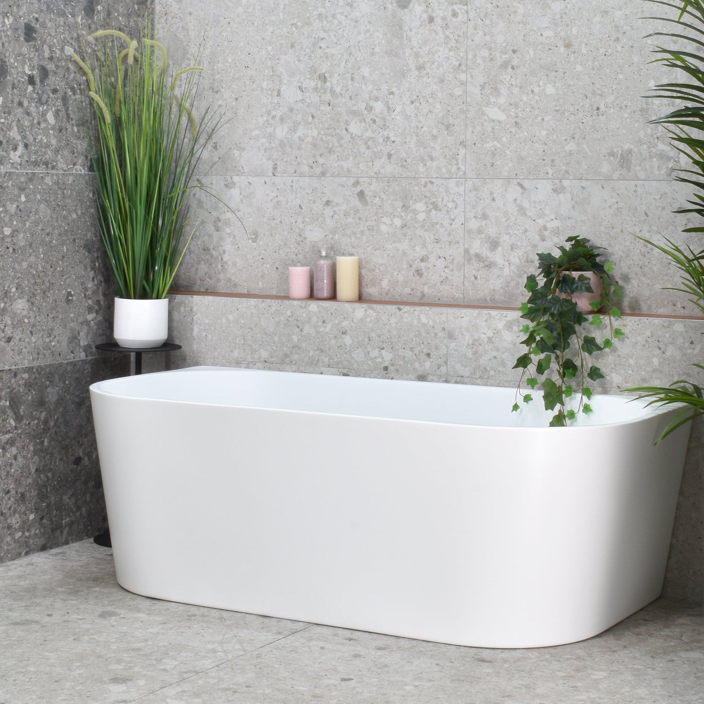 Avalon II 1600mm Back to Wall Freestanding Bath, Matte White