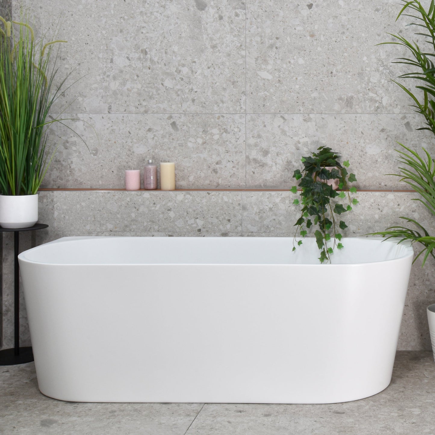 Avalon II 1600mm Back to Wall Freestanding Bath, Matte White