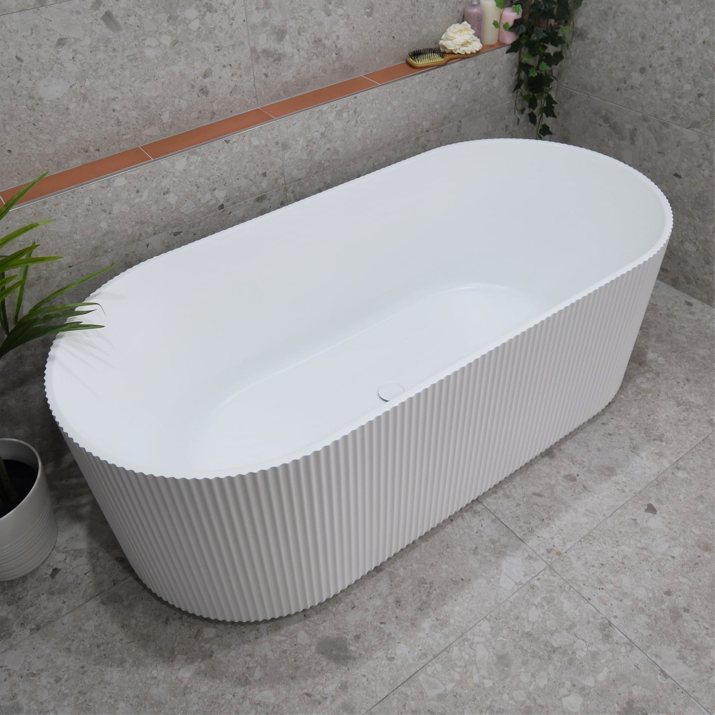 Brighton Groove 59 inch Acrylic Freestanding Oval Bathtub, Matte White