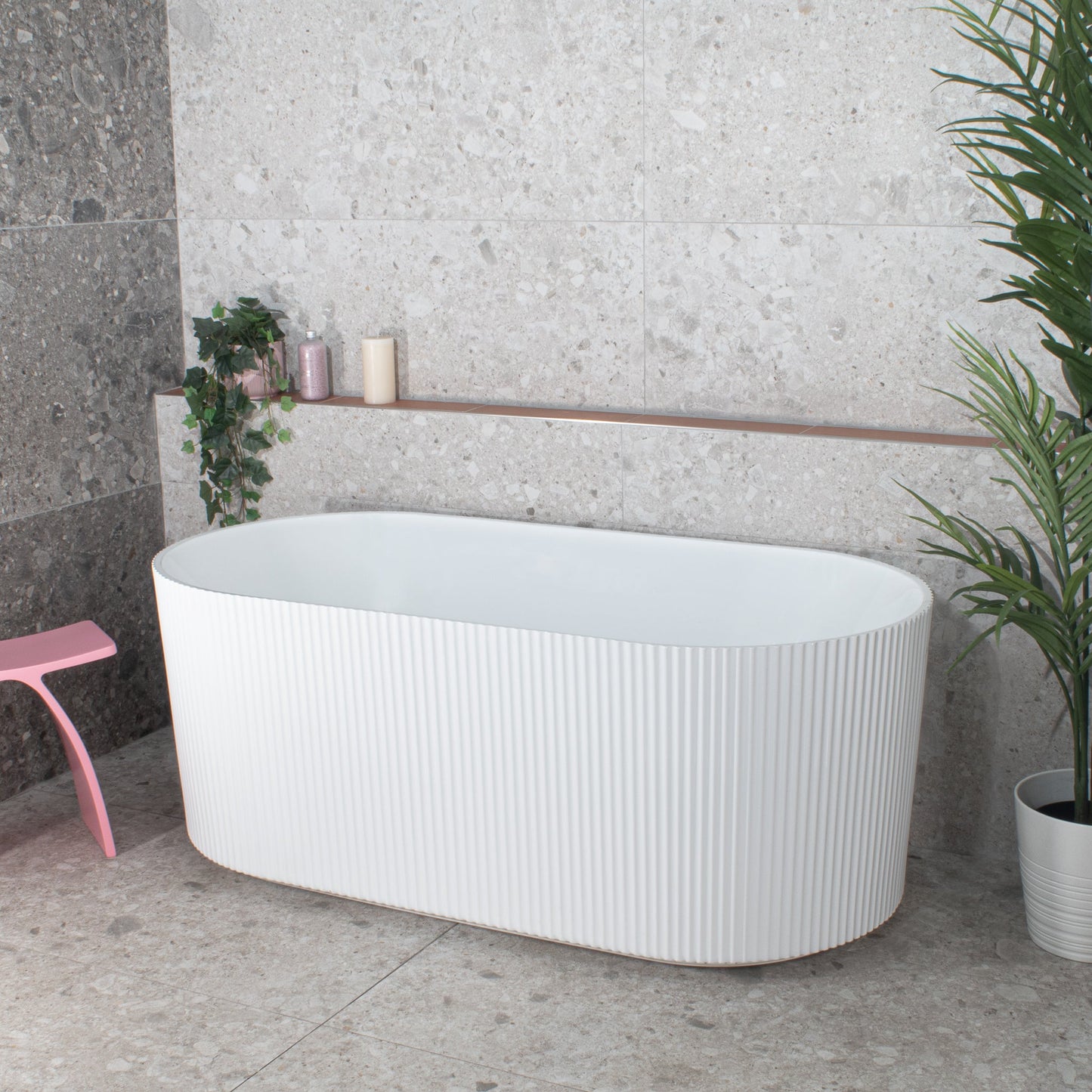 Brighton Groove 59 inch Acrylic Freestanding Oval Bathtub, Gloss White