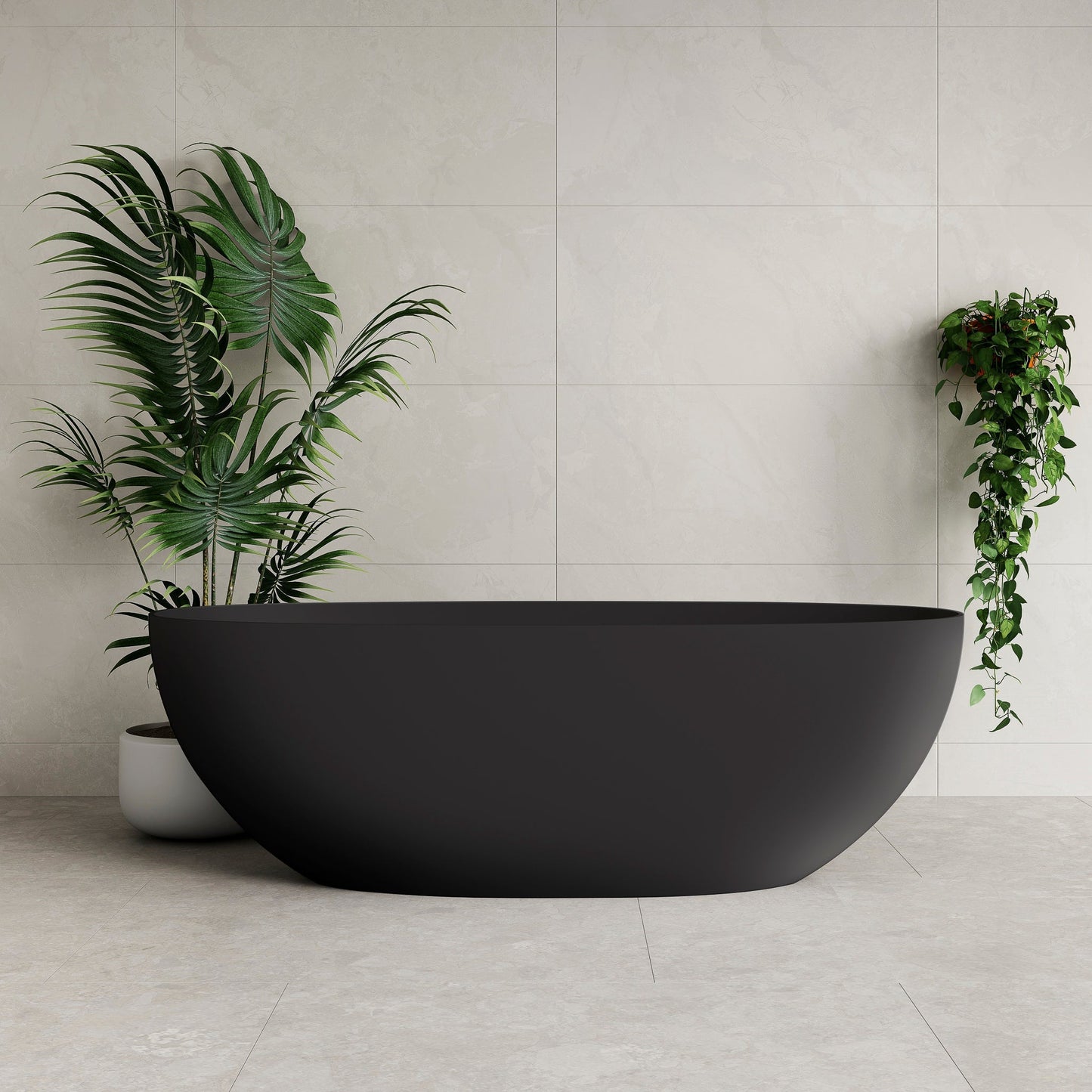 Byron Egg 1700mm Artificial Stone Freestanding Bath, Matte Black