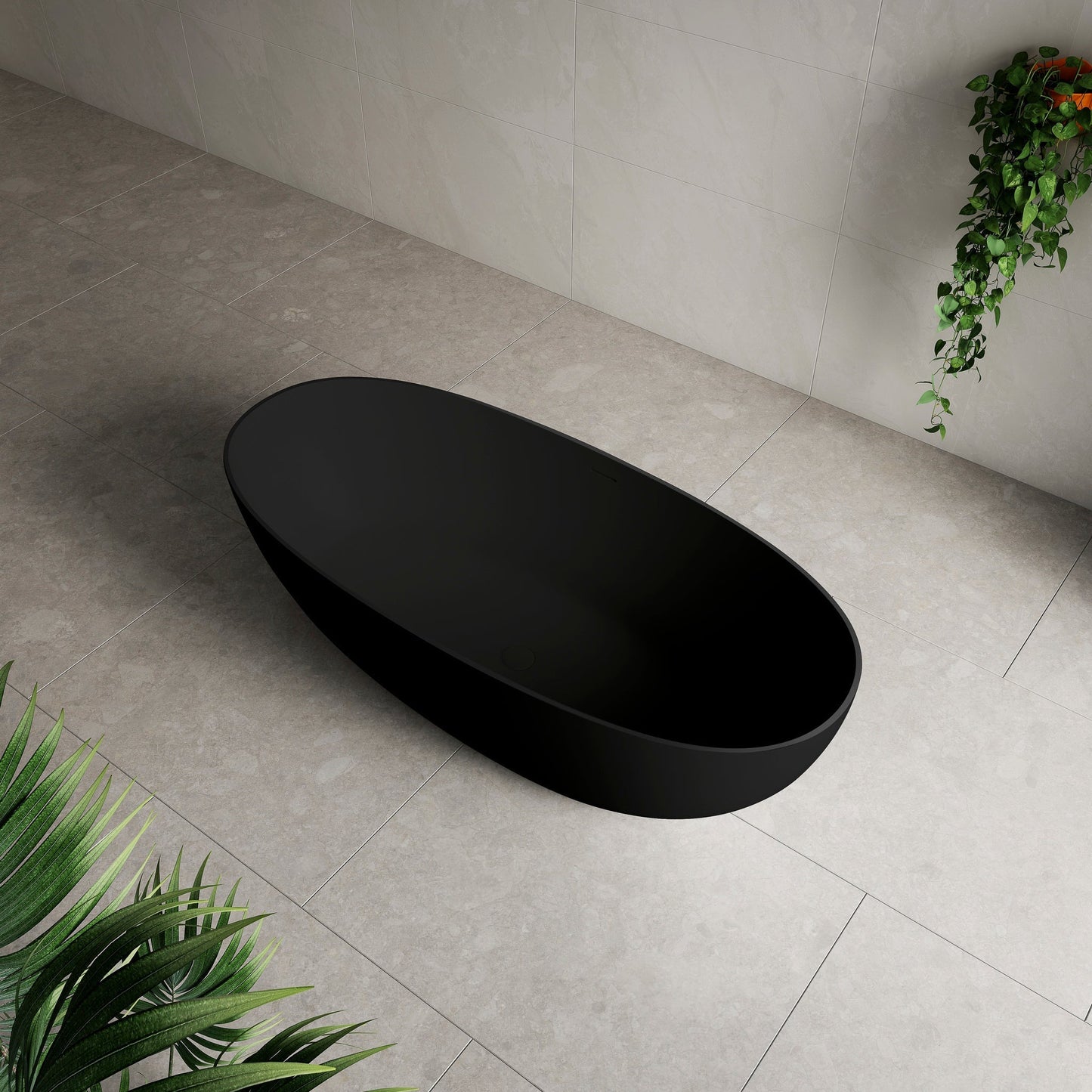 Byron Egg 1700mm Artificial Stone Freestanding Bath, Matte Black