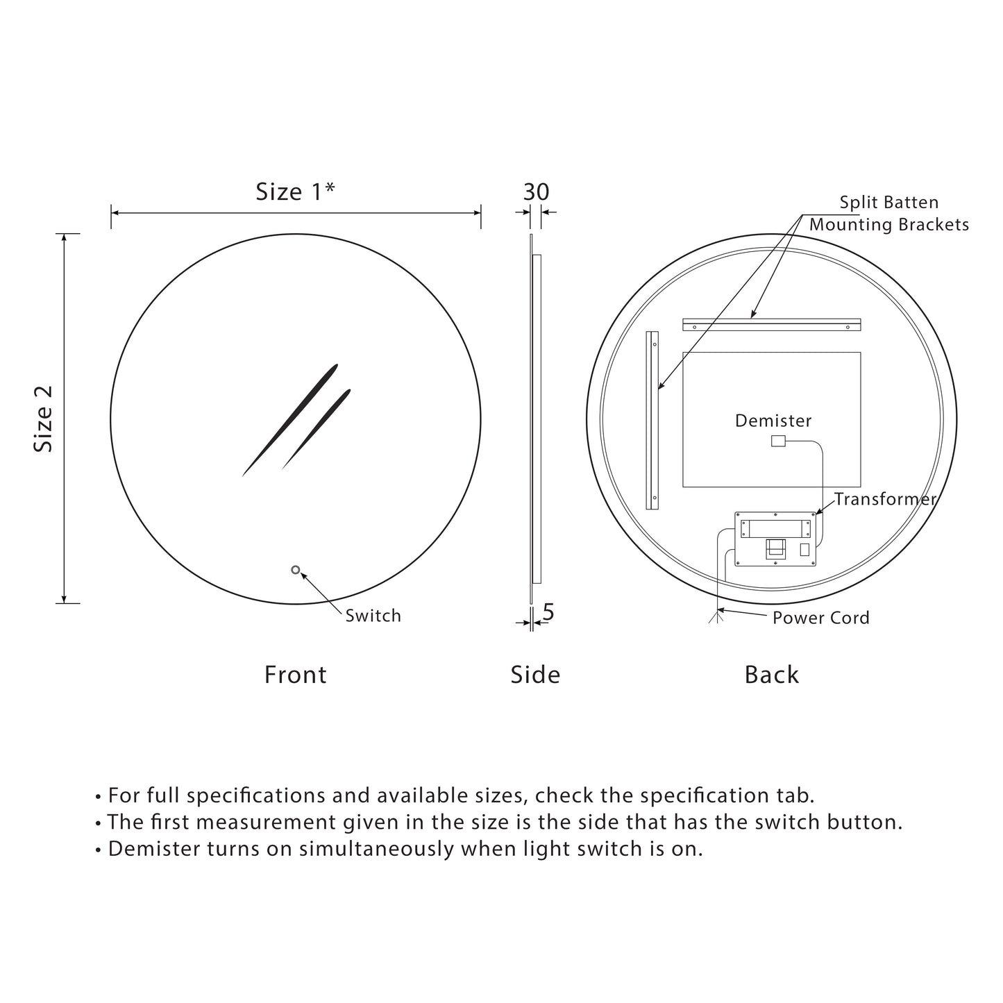 Circa Round 600mm Backlit LED Mirror with Polished Edge and Demister