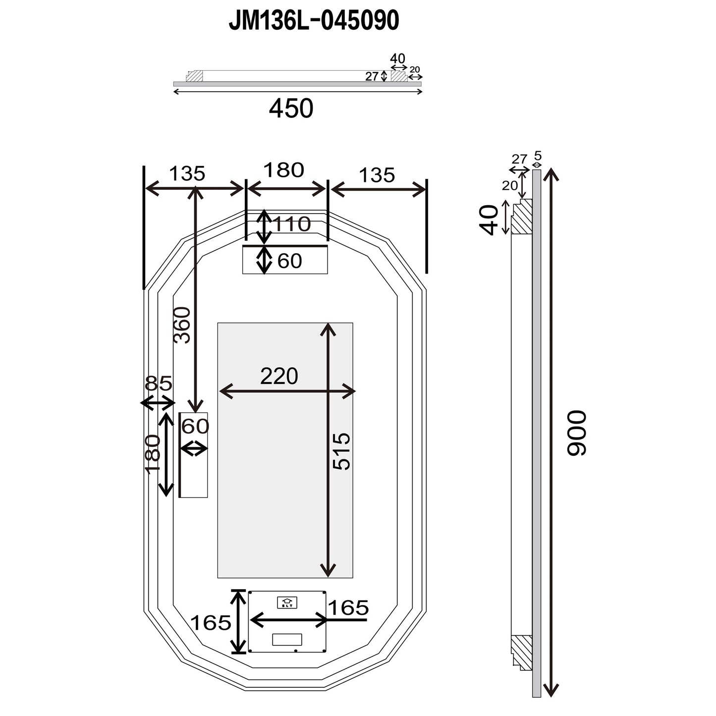 Classic Jewel 450mm x 900mm LED Mirror with Demister