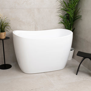 Ofuro 47 inch Acrylic Freestanding Extra Height Japanese Soaking Bathtub with Seat, Gloss White